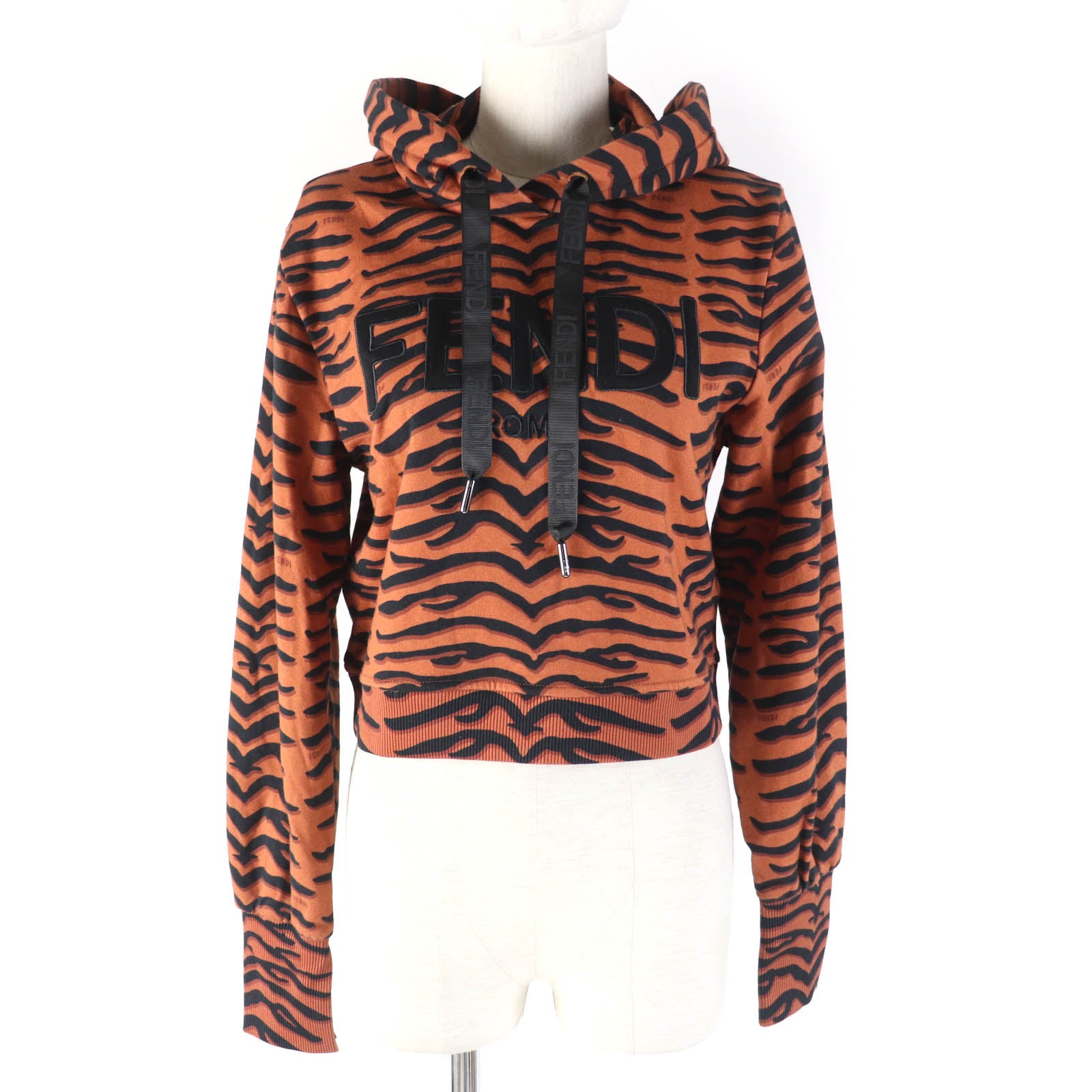 Fendi Cotton Logo Animal Pattern Fleece Parka XS