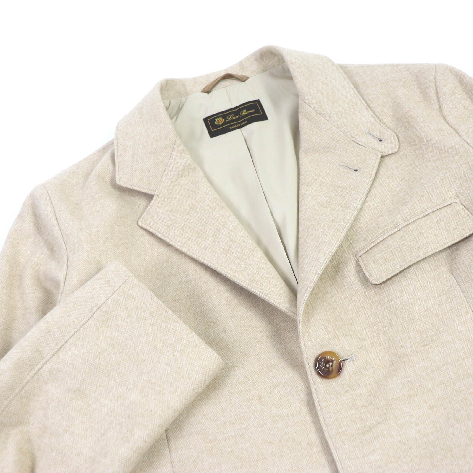 Loro Piana Herringbone Wool Jacket Beige 50