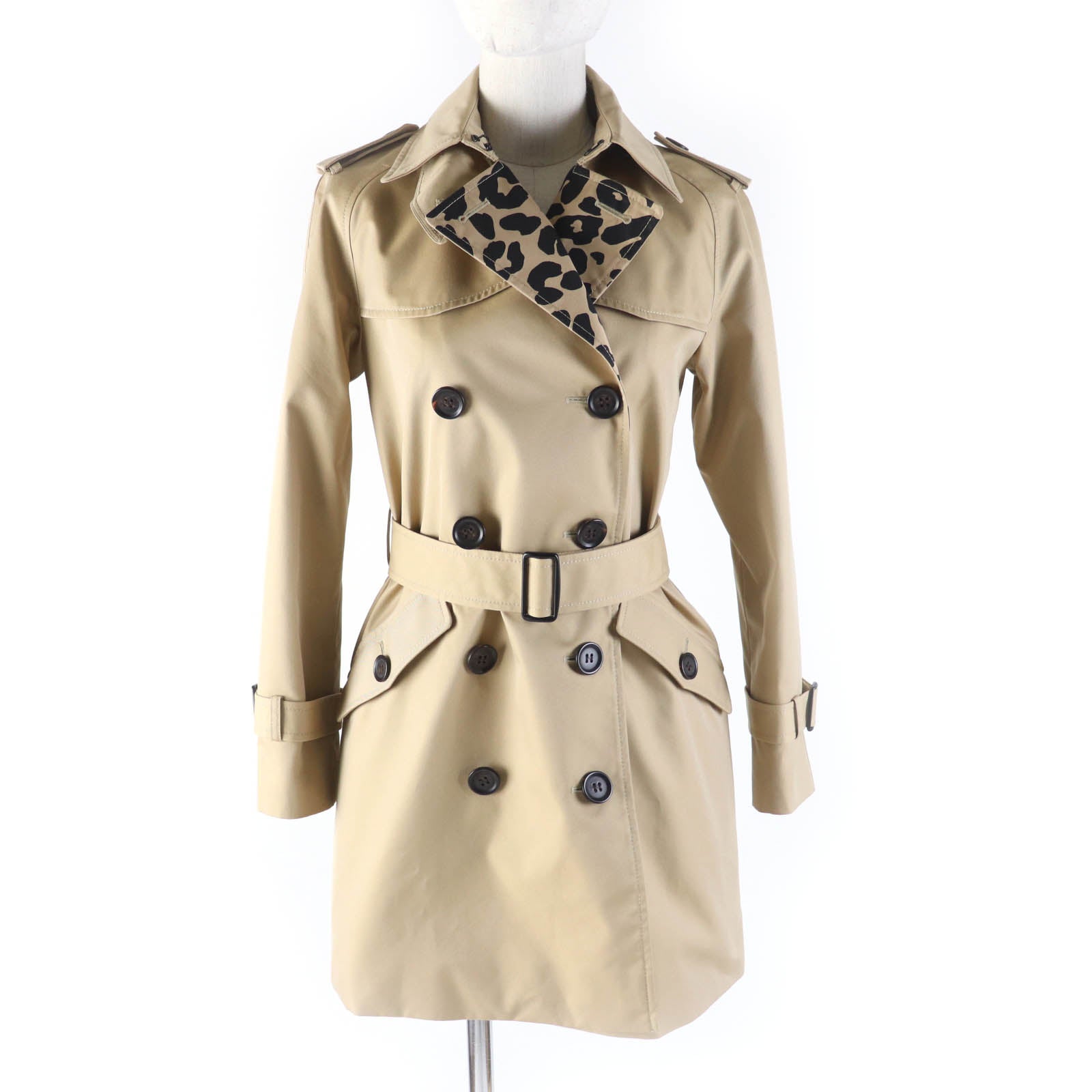 COACH Leopard Belt Trench Coat Beige XXS Women