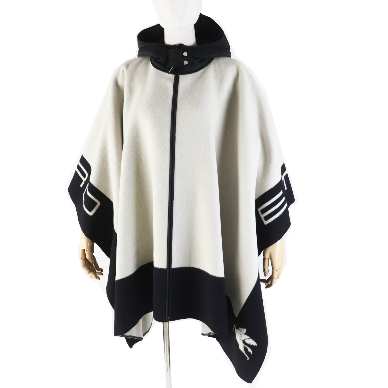 ETRO Wool Hooded Poncho Black Beige Women