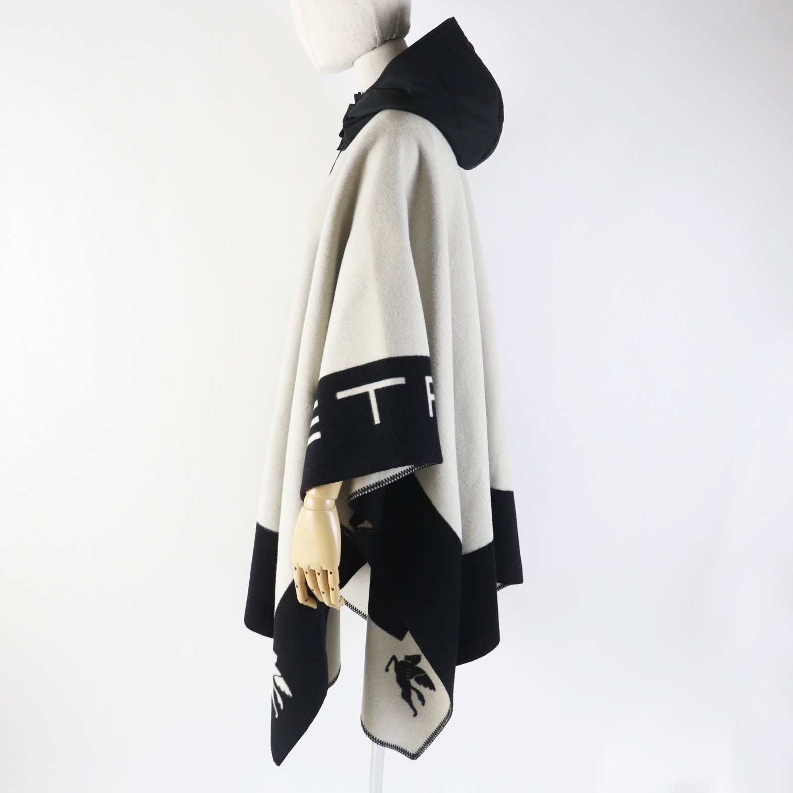 ETRO Wool Hooded Poncho Black Beige Women