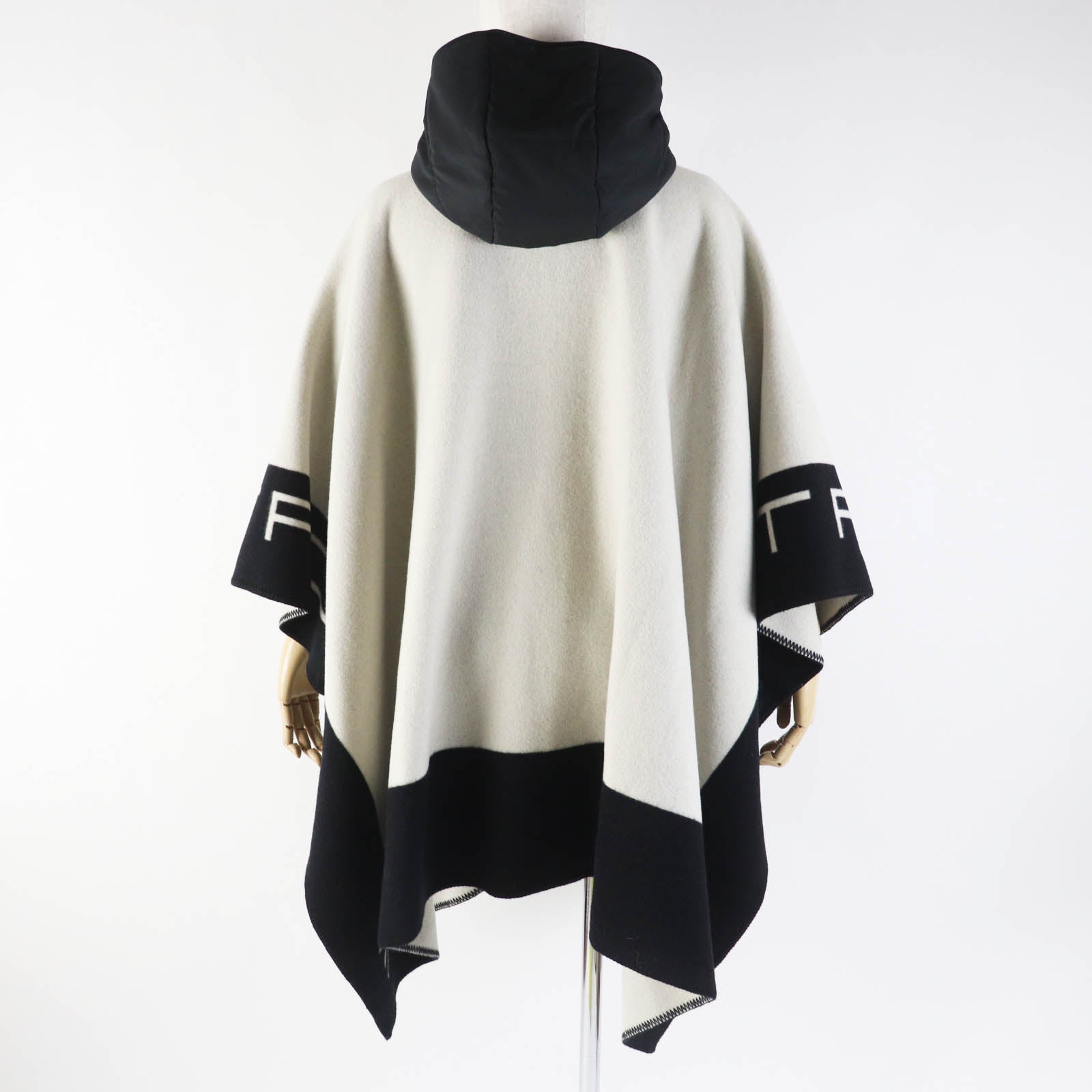 ETRO Wool Hooded Poncho Black Beige Women