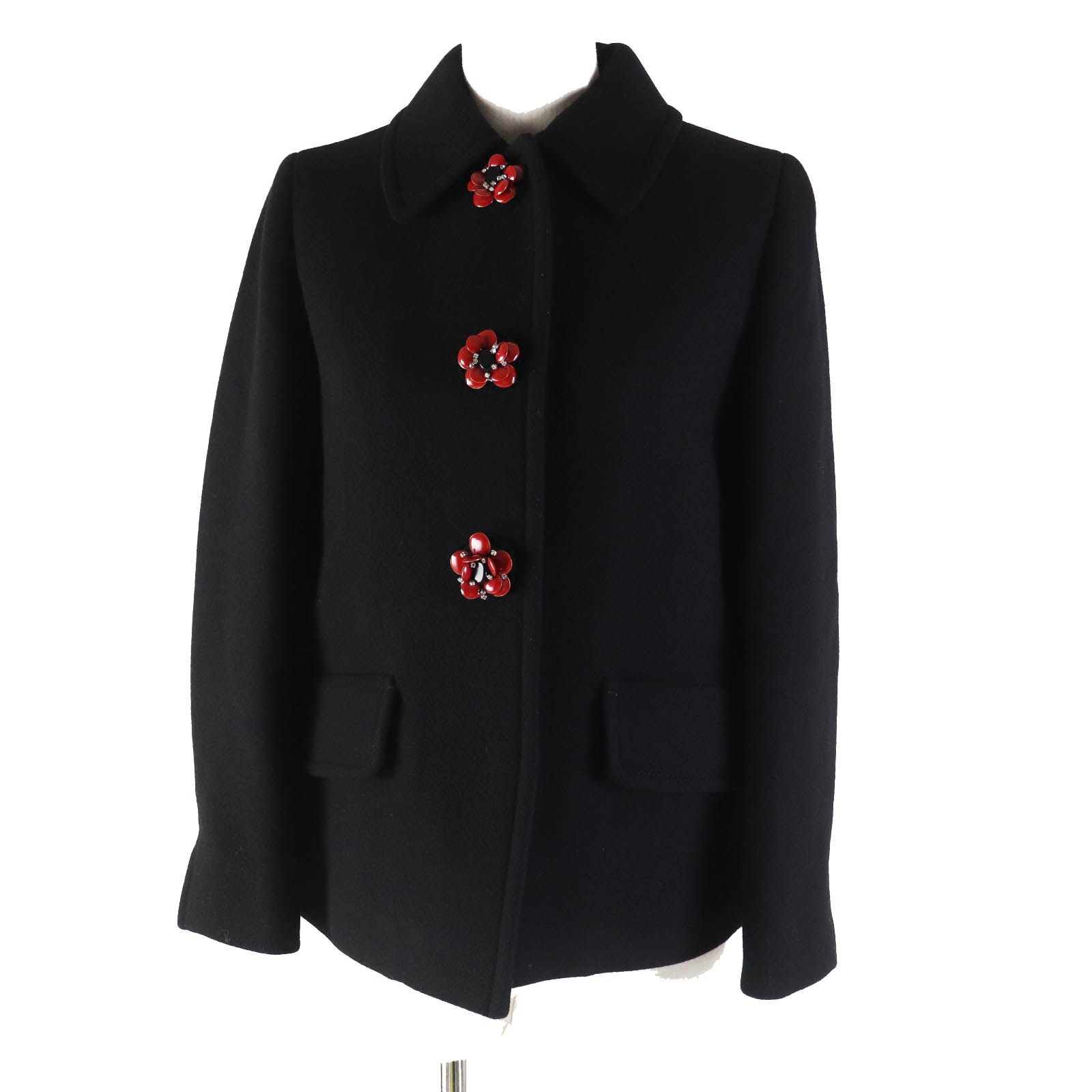 MIUMIU Virgin Wool Short Coat with Jewel Buttons