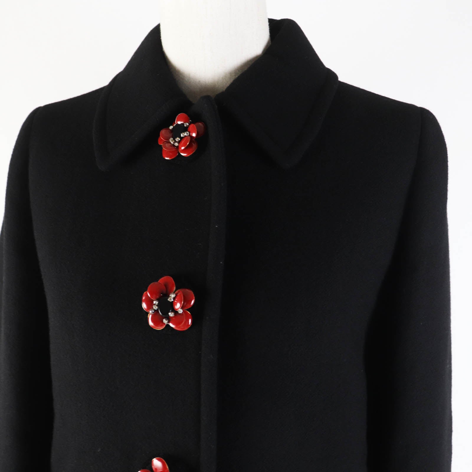 MIUMIU Virgin Wool Short Coat with Jewel Buttons