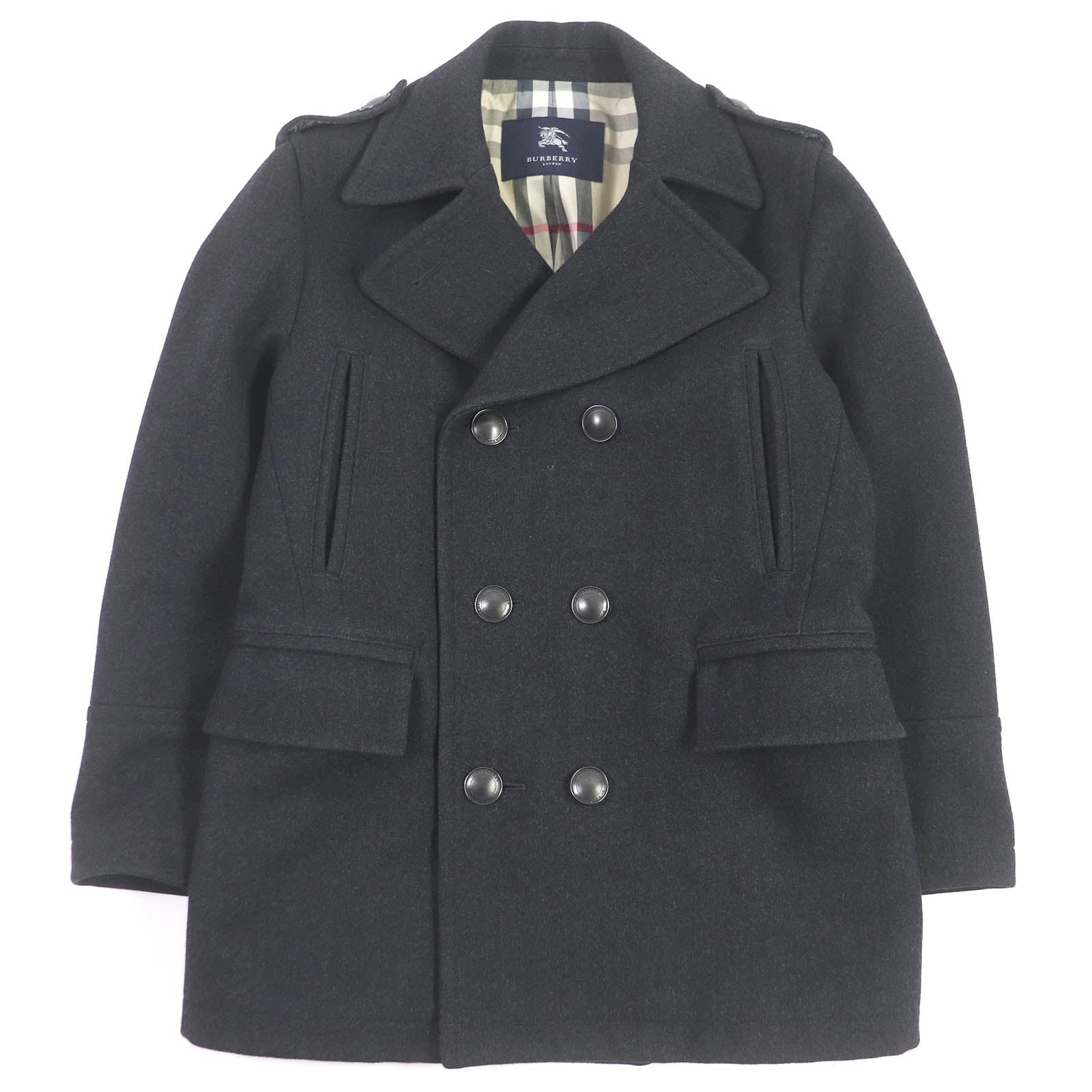 Burberry Wool Double-Breasted Chester Coat Dark Gray L