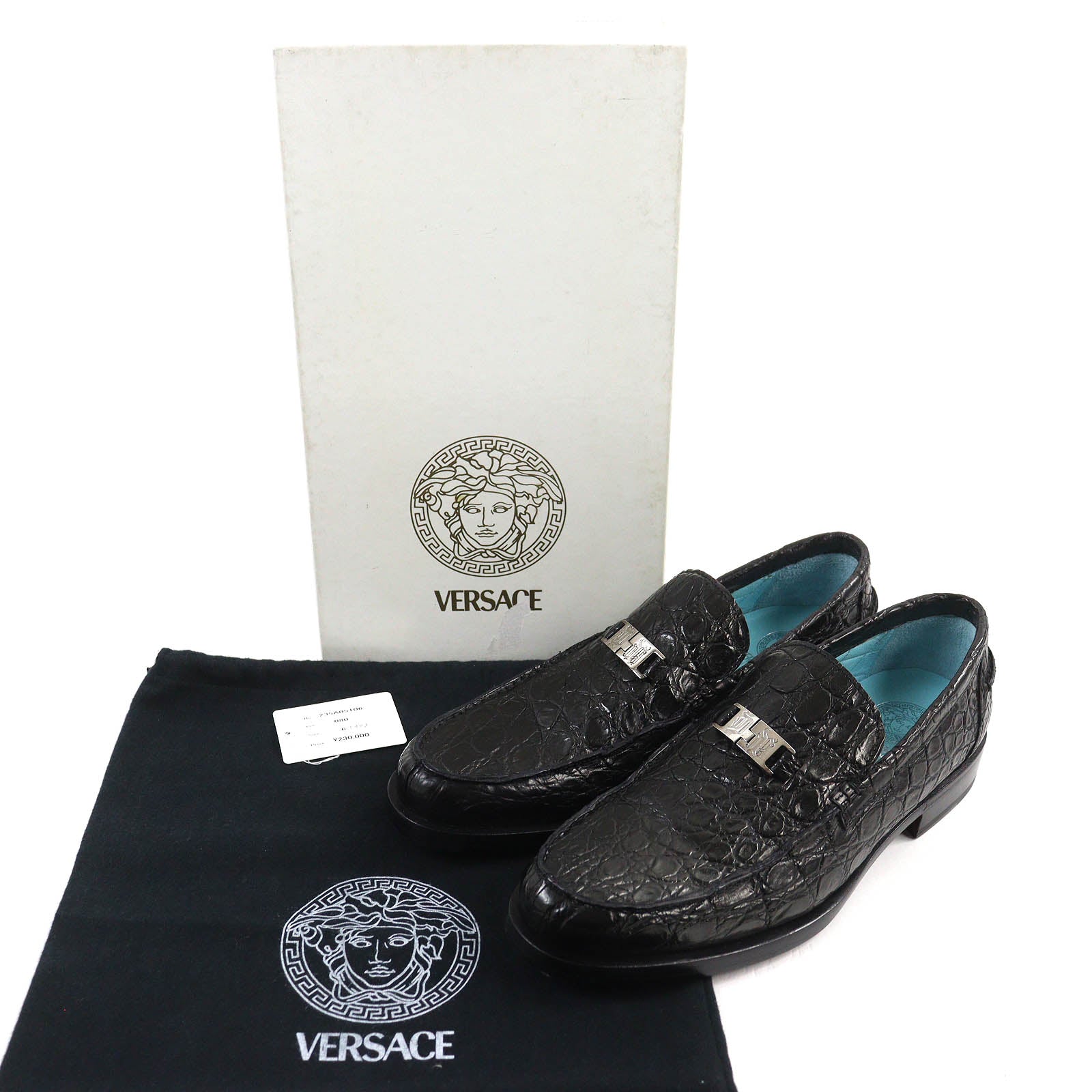 Versace Crocodile Loafers Black 40 Mens