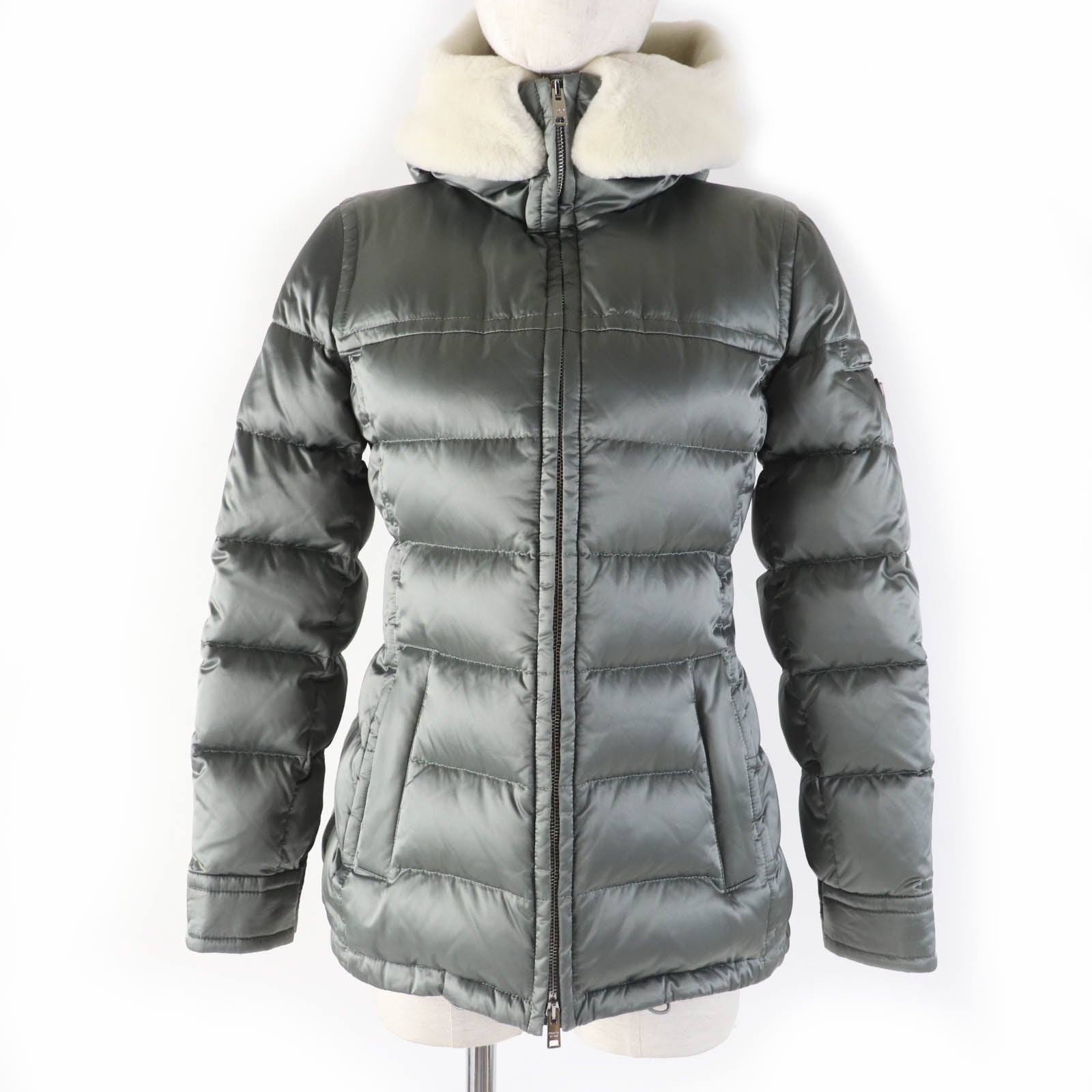 PRADA Nylon Down Jacket with Hood Khaki Women