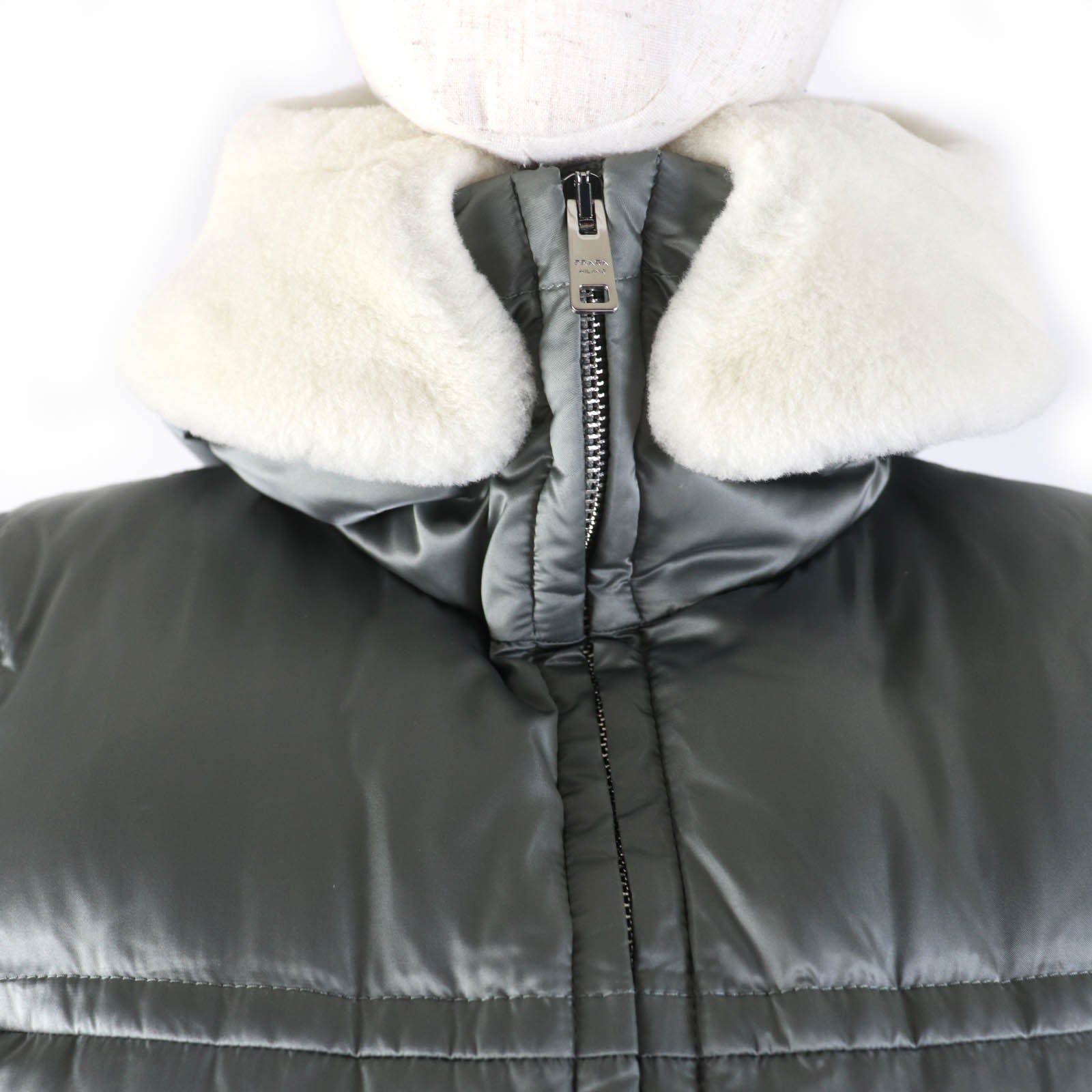 PRADA Nylon Down Jacket with Hood Khaki Women