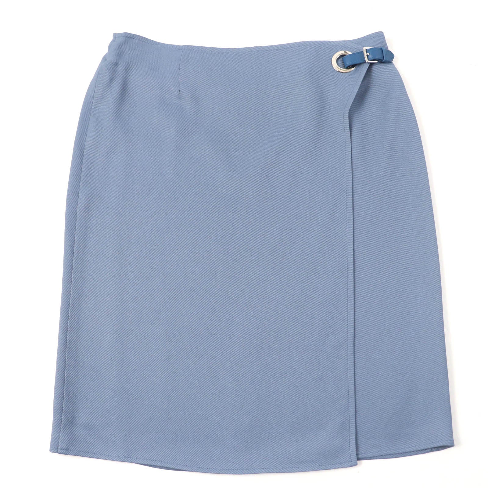 Hermes Rayon Silk Leather Wrap Skirt Blue 38