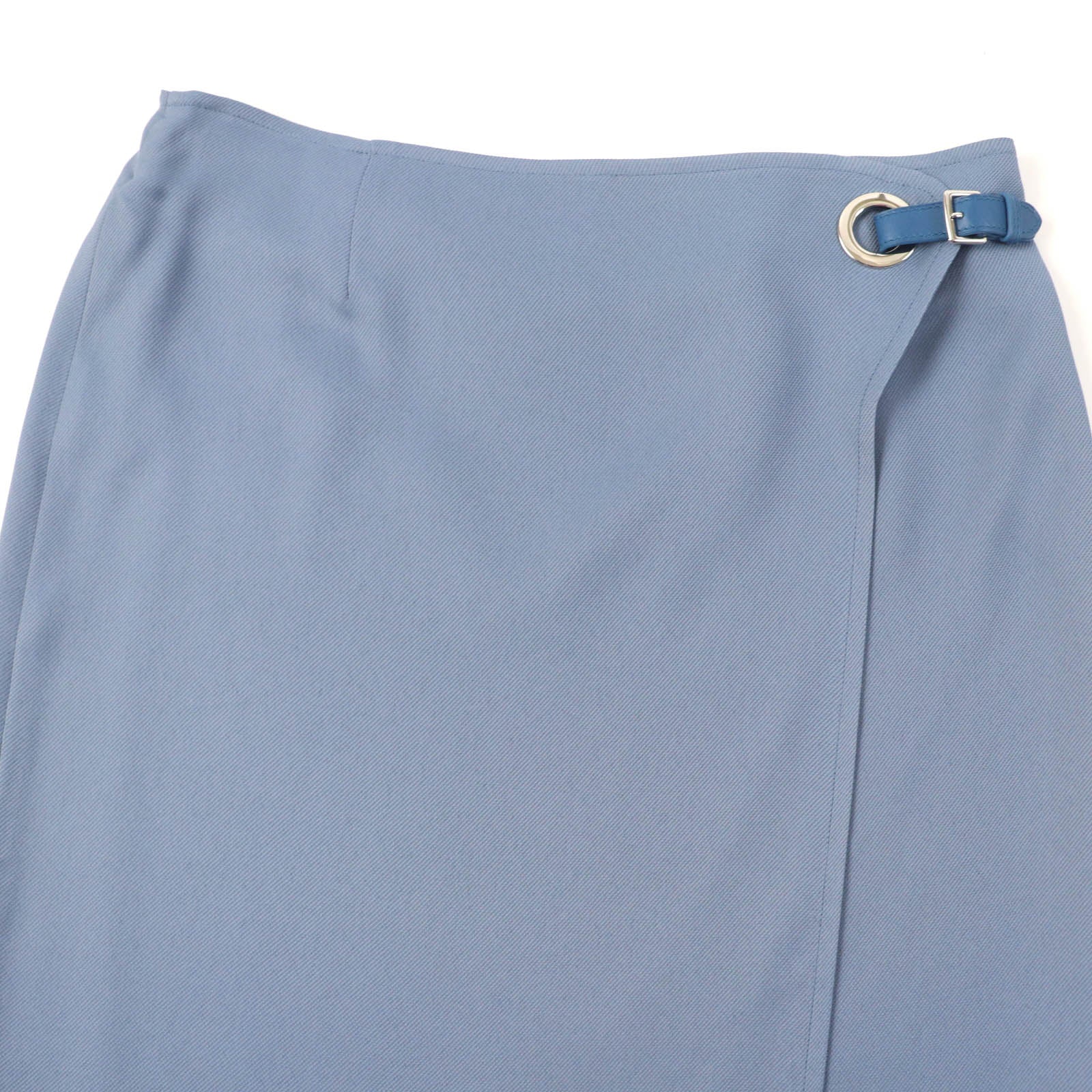 Hermes Rayon Silk Leather Wrap Skirt Blue 38