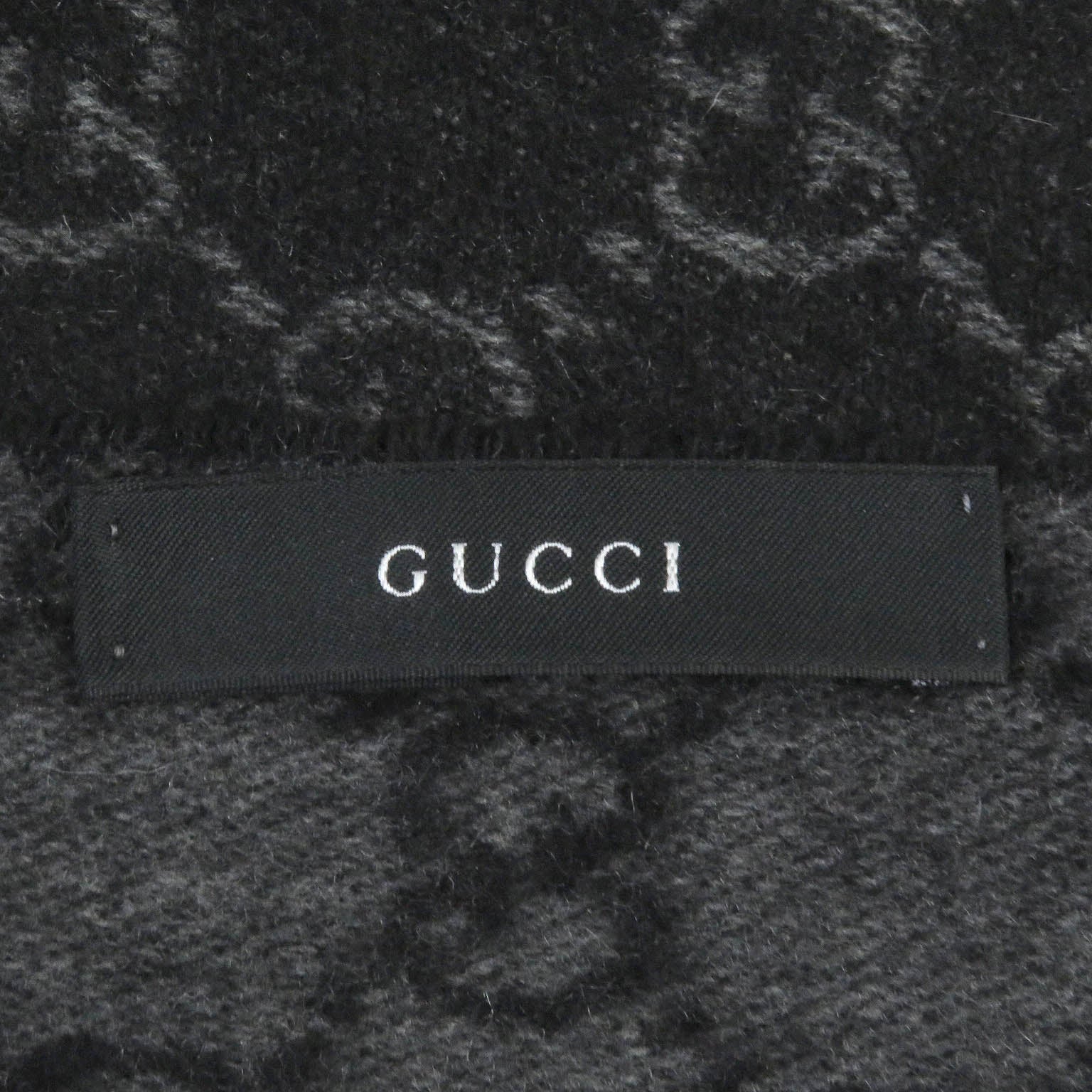 GUCCI Cashmere GG Logo Fringe Scarf Gray Black