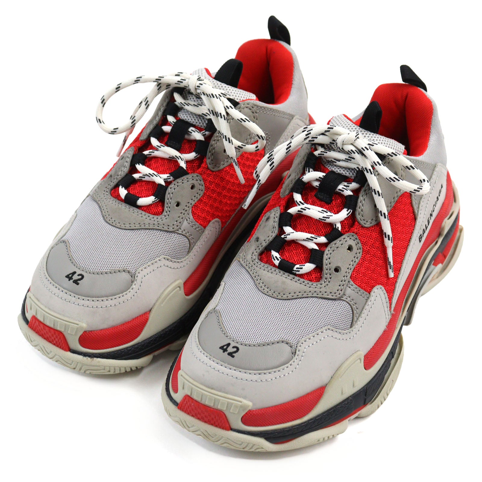 Balenciaga Triple S Leather Sneakers Gray Red