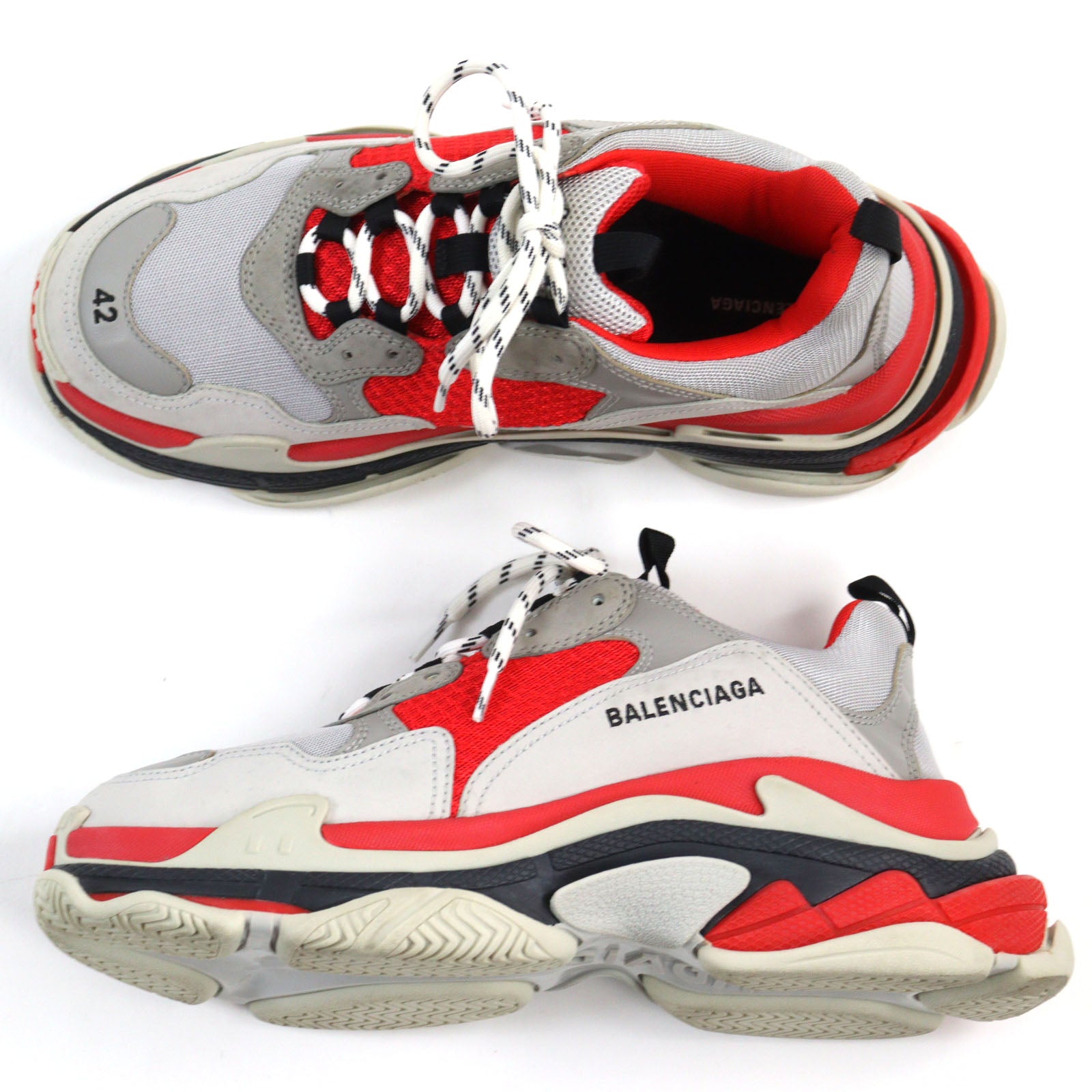 Balenciaga Triple S Leather Sneakers Gray Red