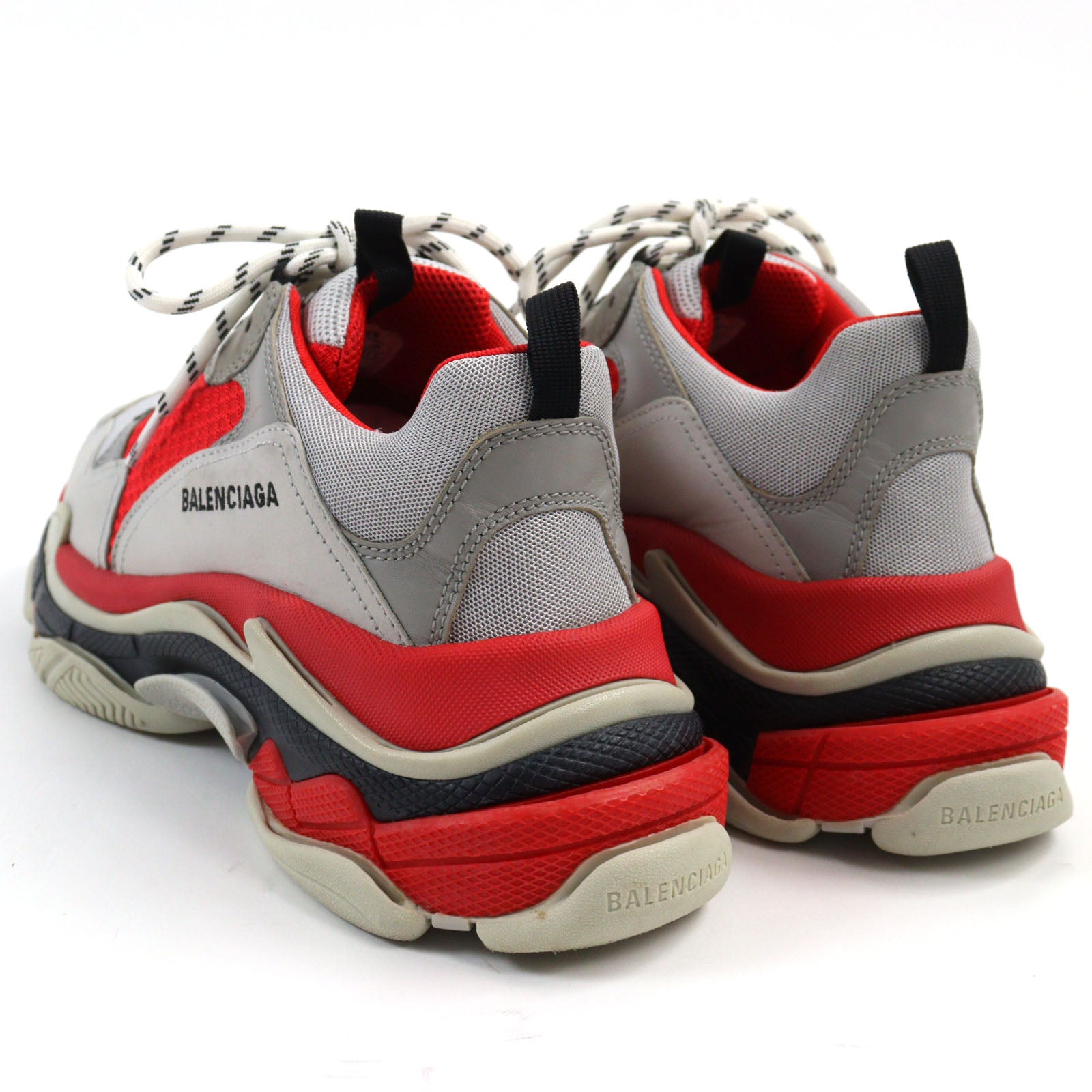 Balenciaga Triple S Leather Sneakers Gray Red