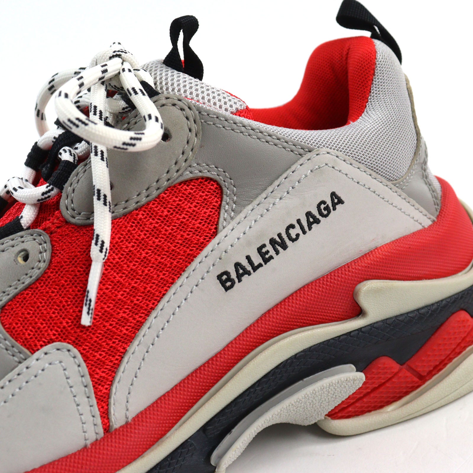 Balenciaga Triple S Leather Sneakers Gray Red