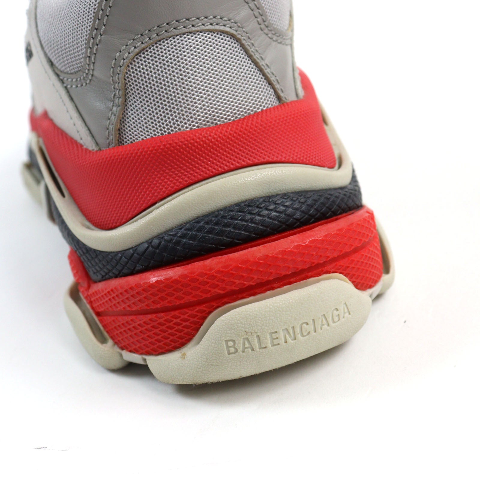 Balenciaga Triple S Leather Sneakers Gray Red