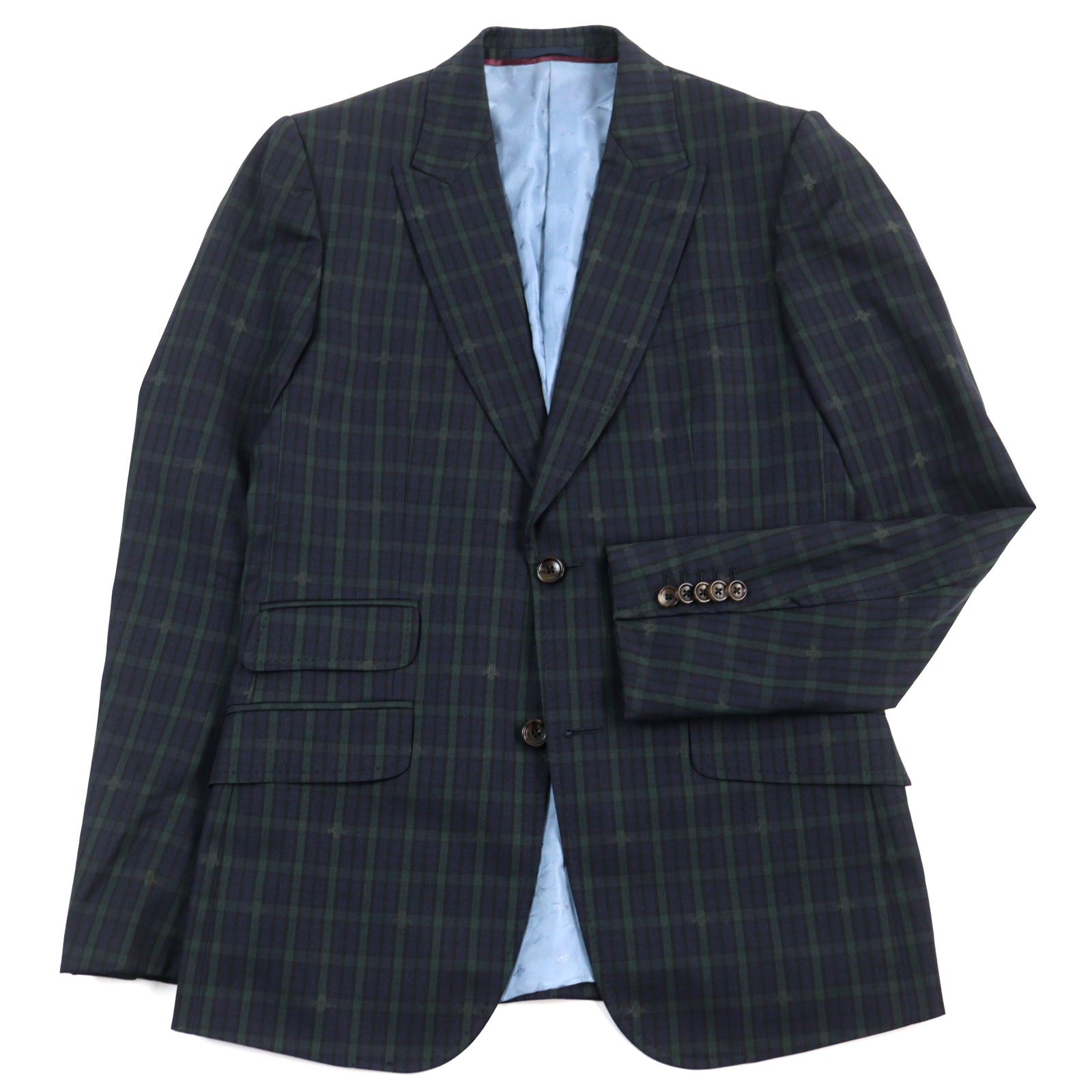 GUCCI Wool Silk Tailored Jacket Navy Check