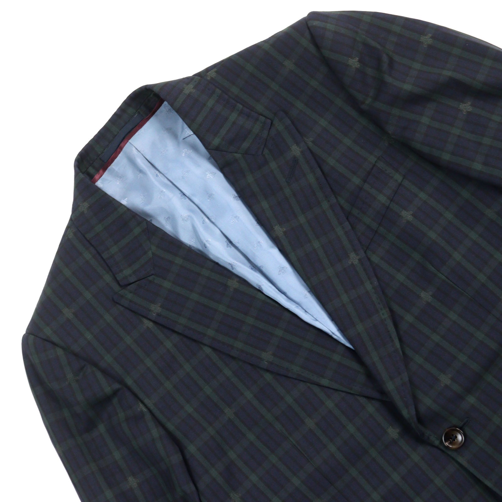 GUCCI Wool Silk Tailored Jacket Navy Check