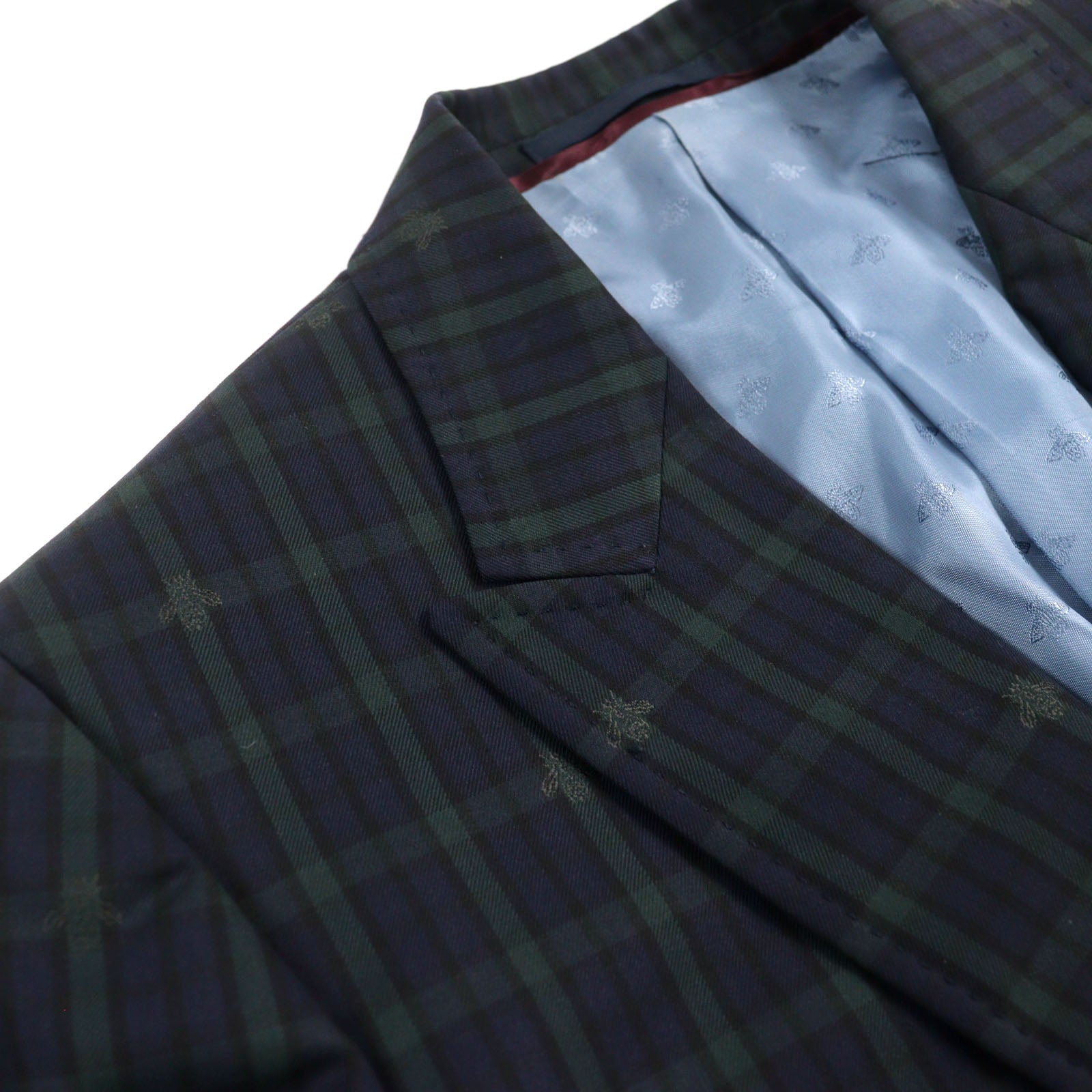 GUCCI Wool Silk Tailored Jacket Navy Check