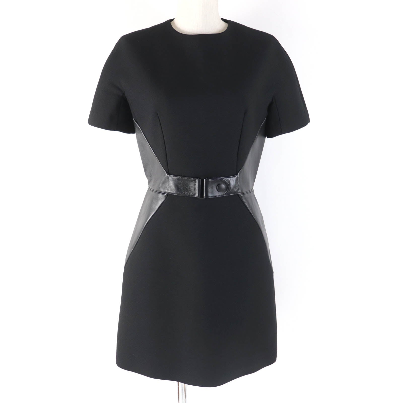 Louis Vuitton Wool Silk Leather Dress Black 34