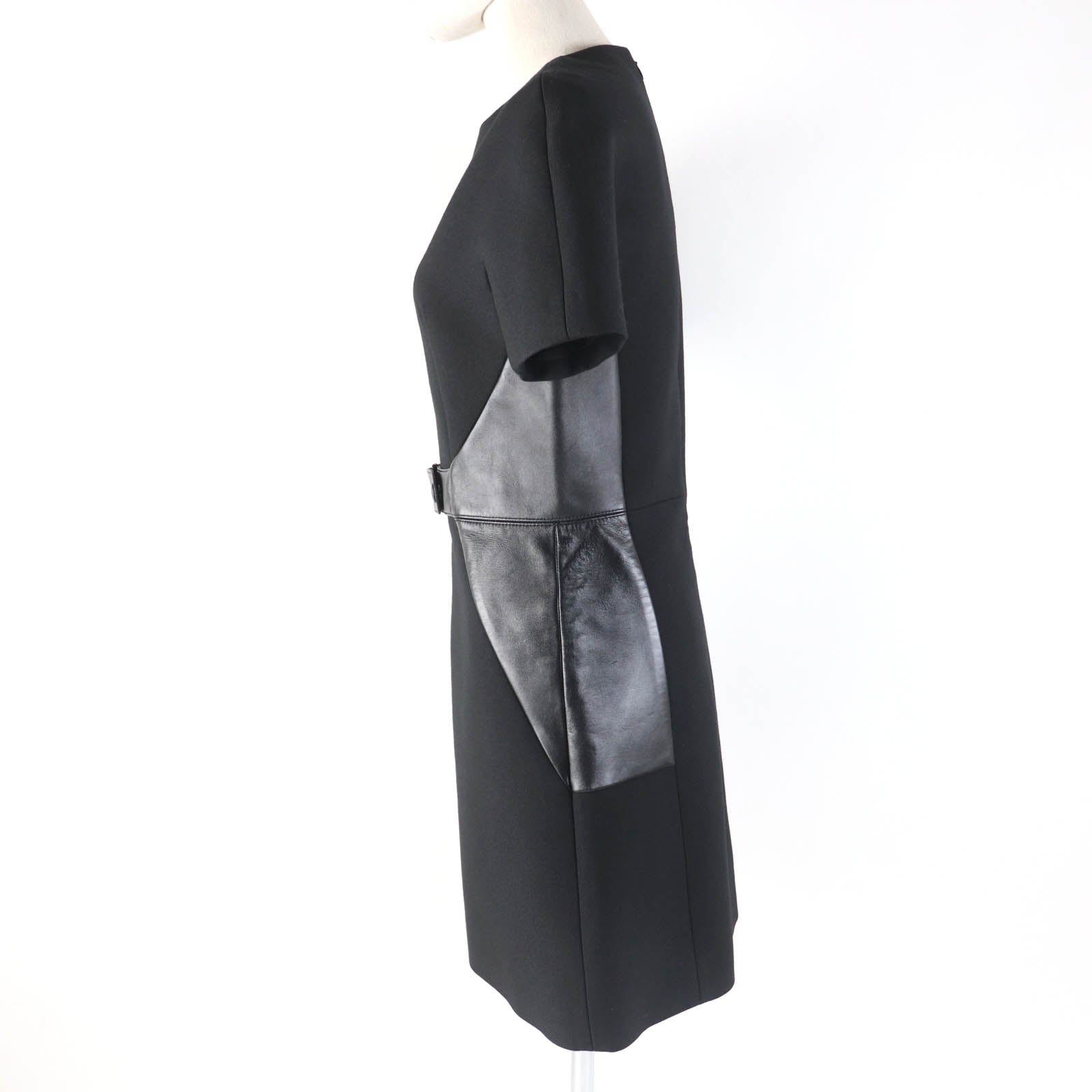 Louis Vuitton Wool Silk Leather Dress Black 34