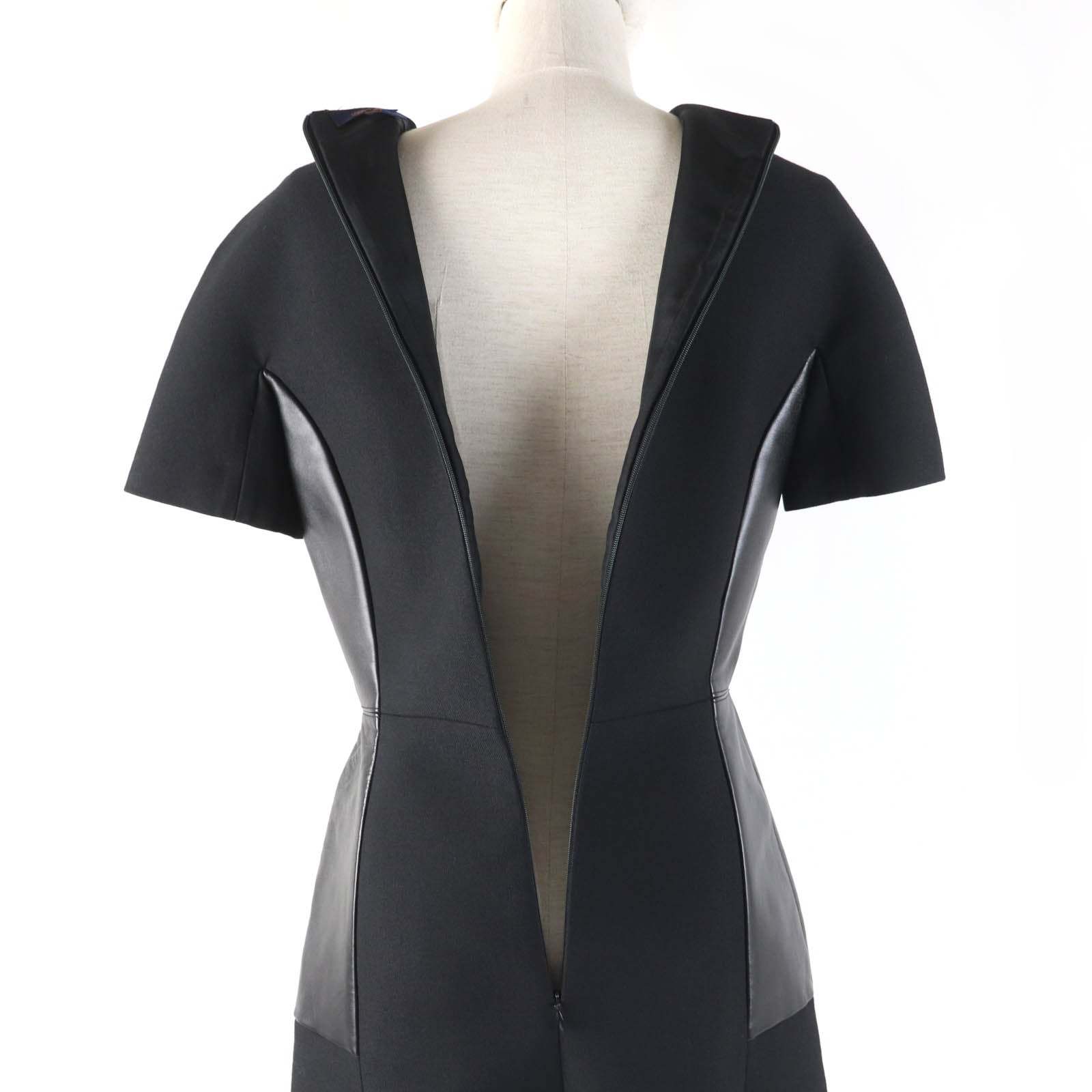 Louis Vuitton Wool Silk Leather Dress Black 34