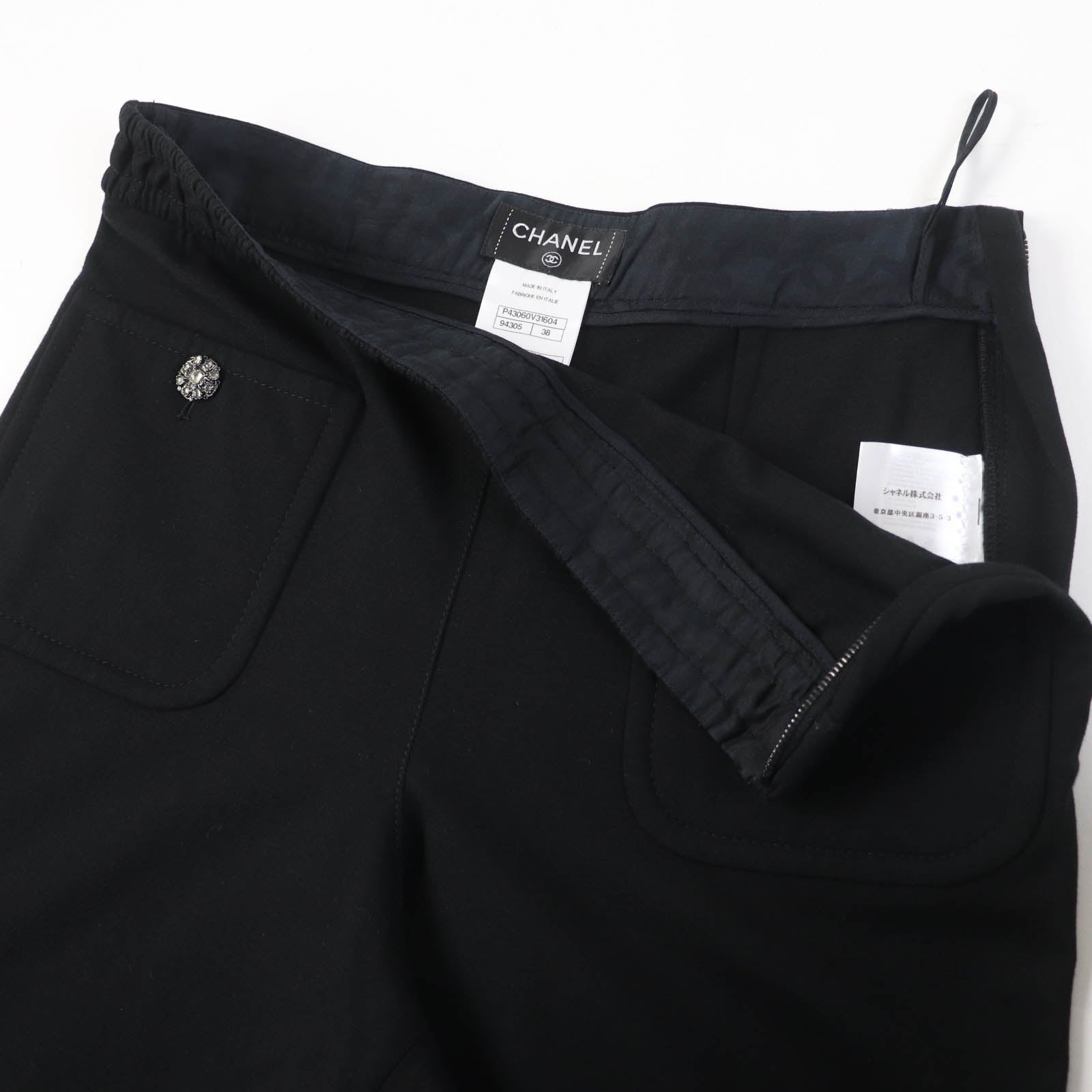 Chanel Gripoa Button Wide Pants Black 38