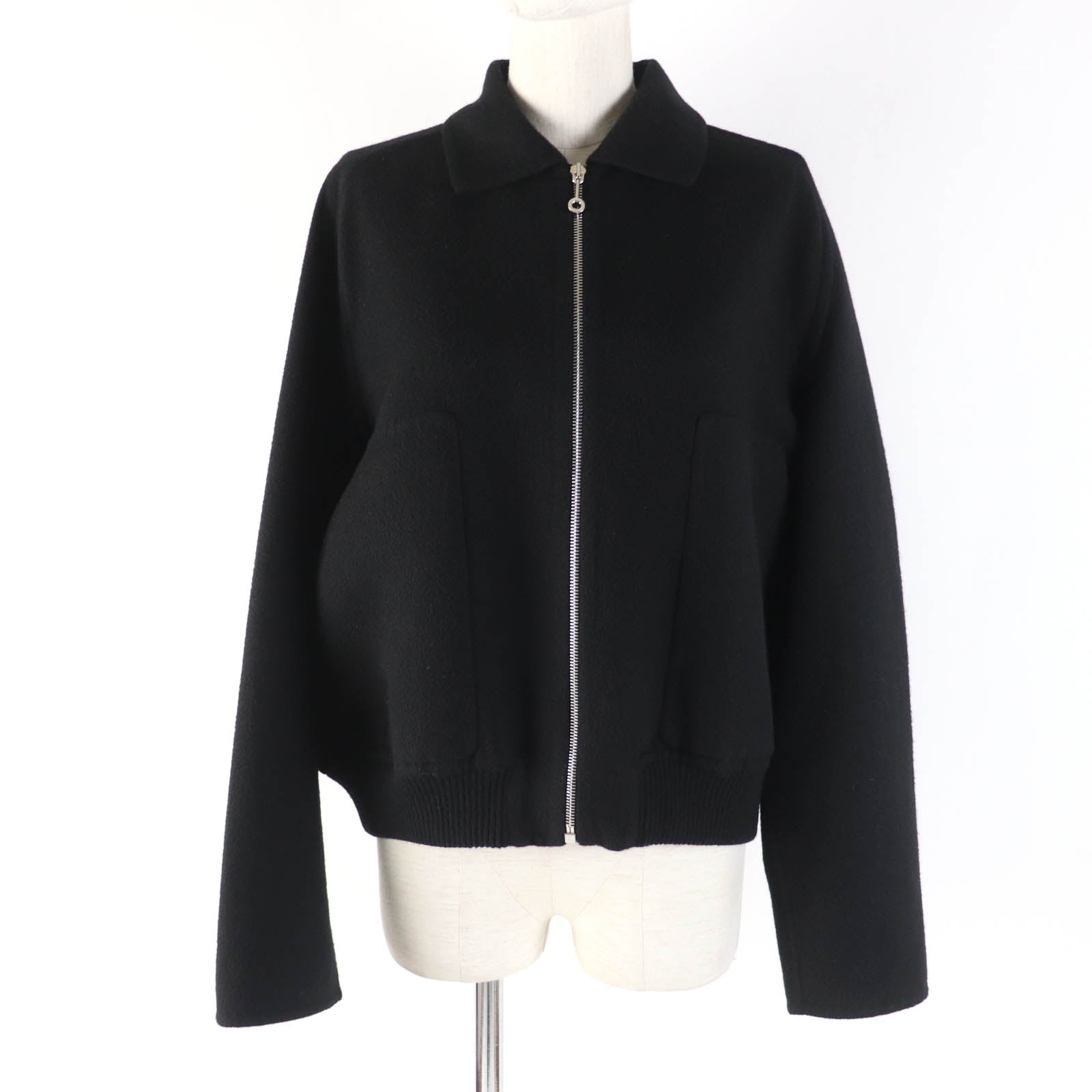 HERMES Cashmere Zip Up Jacket Black Women