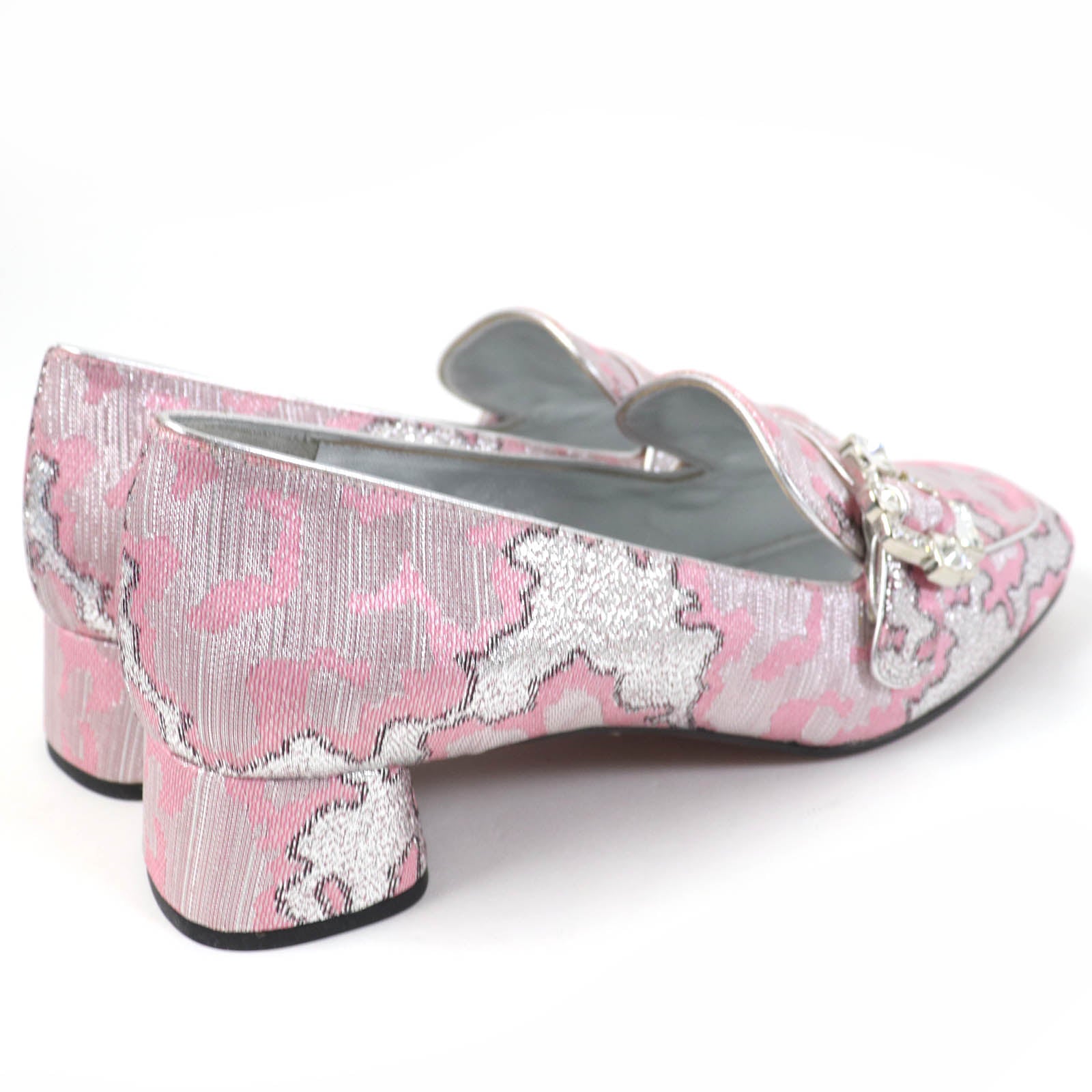 PRADA Crystal Buckle Loafers Pumps Pink 38