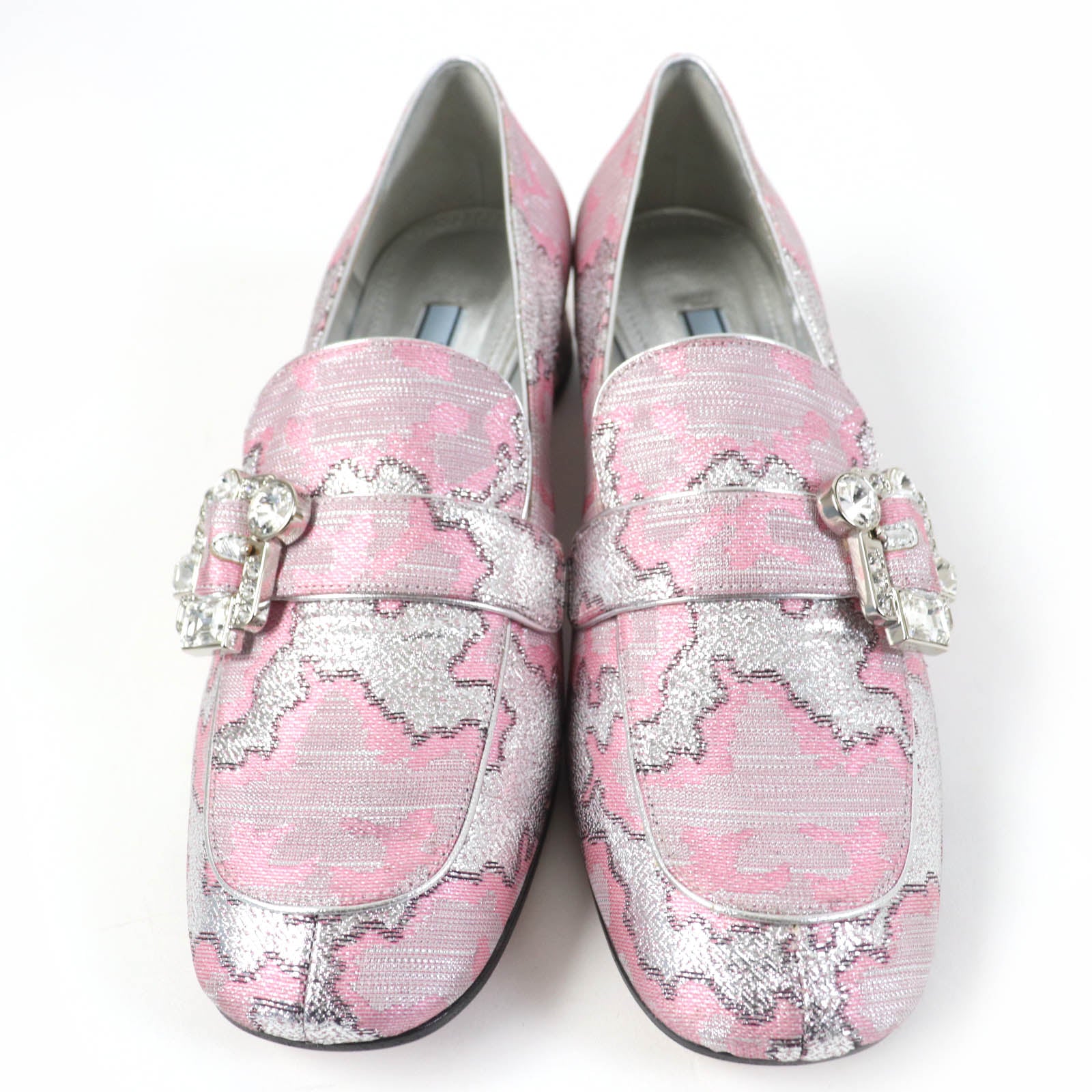 PRADA Crystal Buckle Loafers Pumps Pink 38