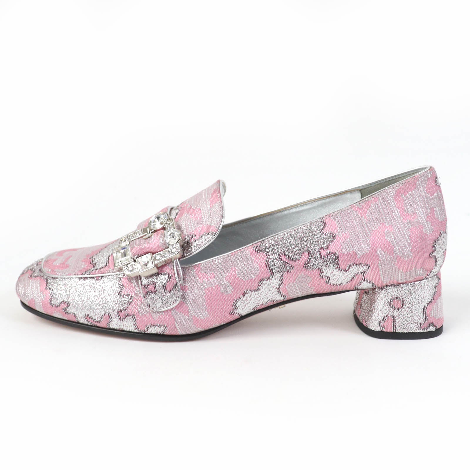 PRADA Crystal Buckle Loafers Pumps Pink 38