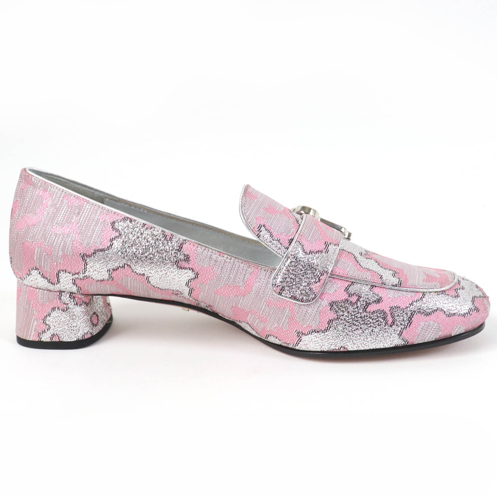 PRADA Crystal Buckle Loafers Pumps Pink 38