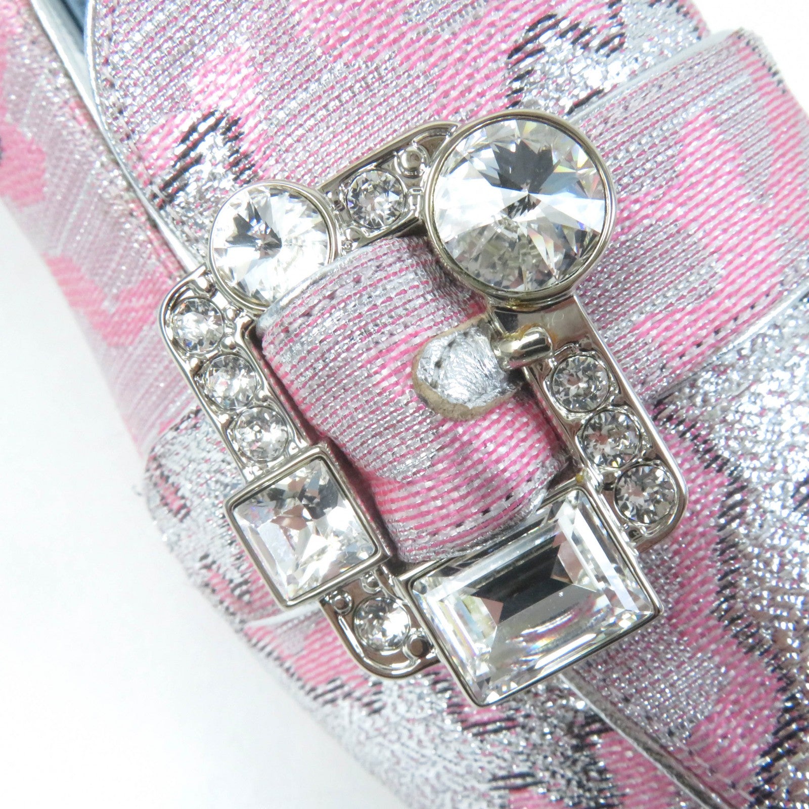 PRADA Crystal Buckle Loafers Pumps Pink 38