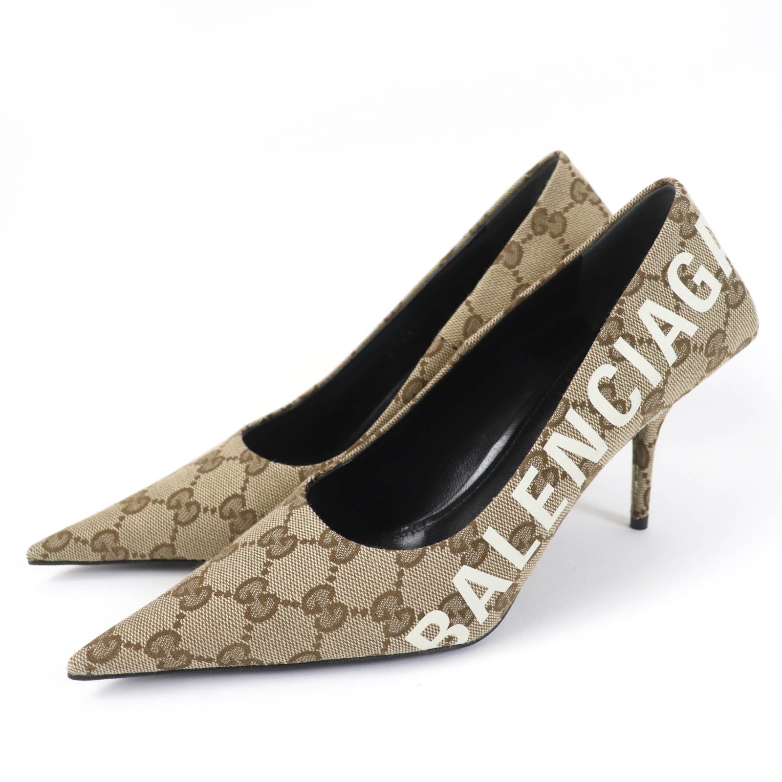 Gucci GG Canvas Pointed Toe Pumps Brown 36