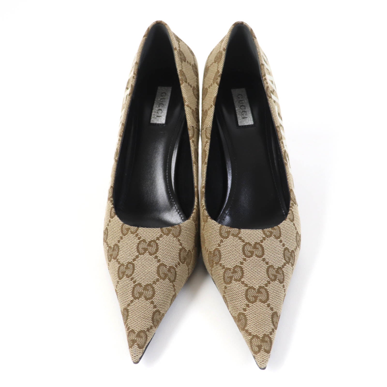 Gucci GG Canvas Pointed Toe Pumps Brown 36