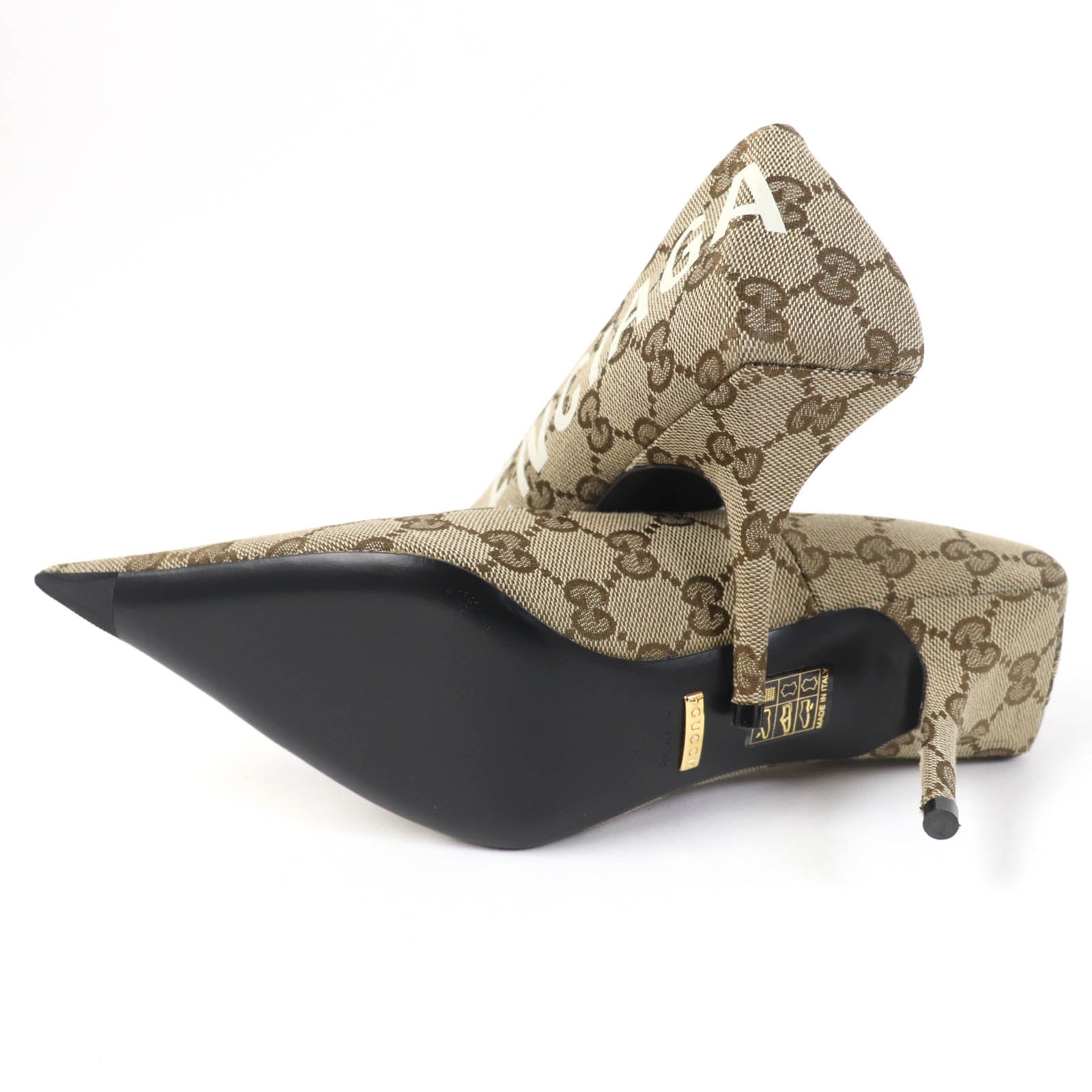 Gucci GG Canvas Pointed Toe Pumps Brown 36