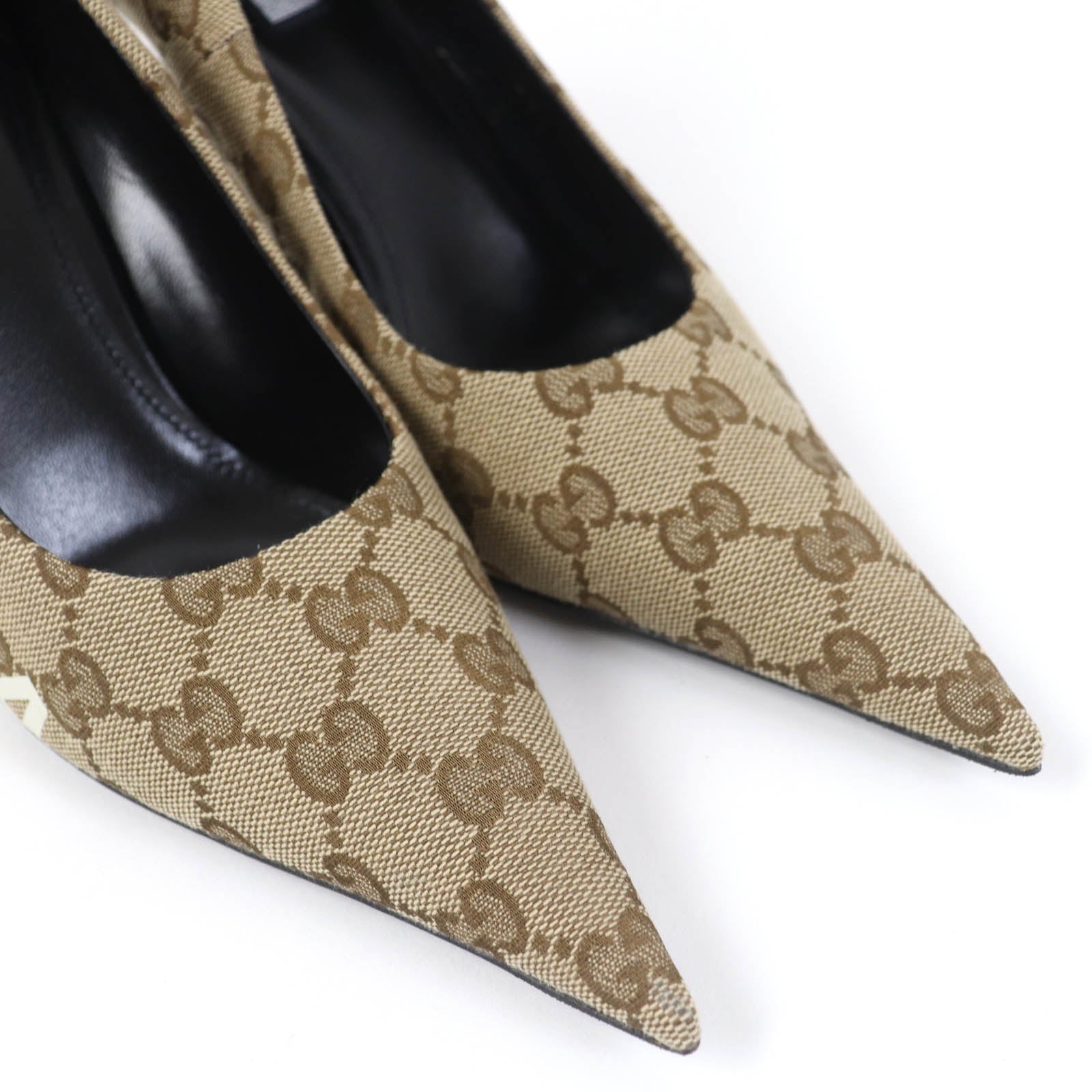 Gucci GG Canvas Pointed Toe Pumps Brown 36