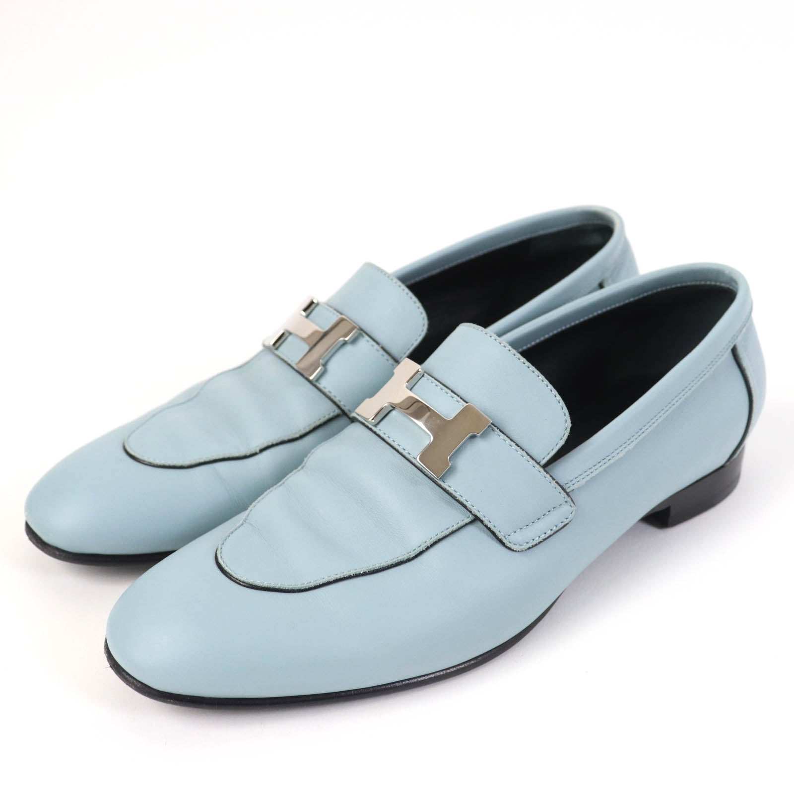 HERMES Leather Constance Loafers Light Blue