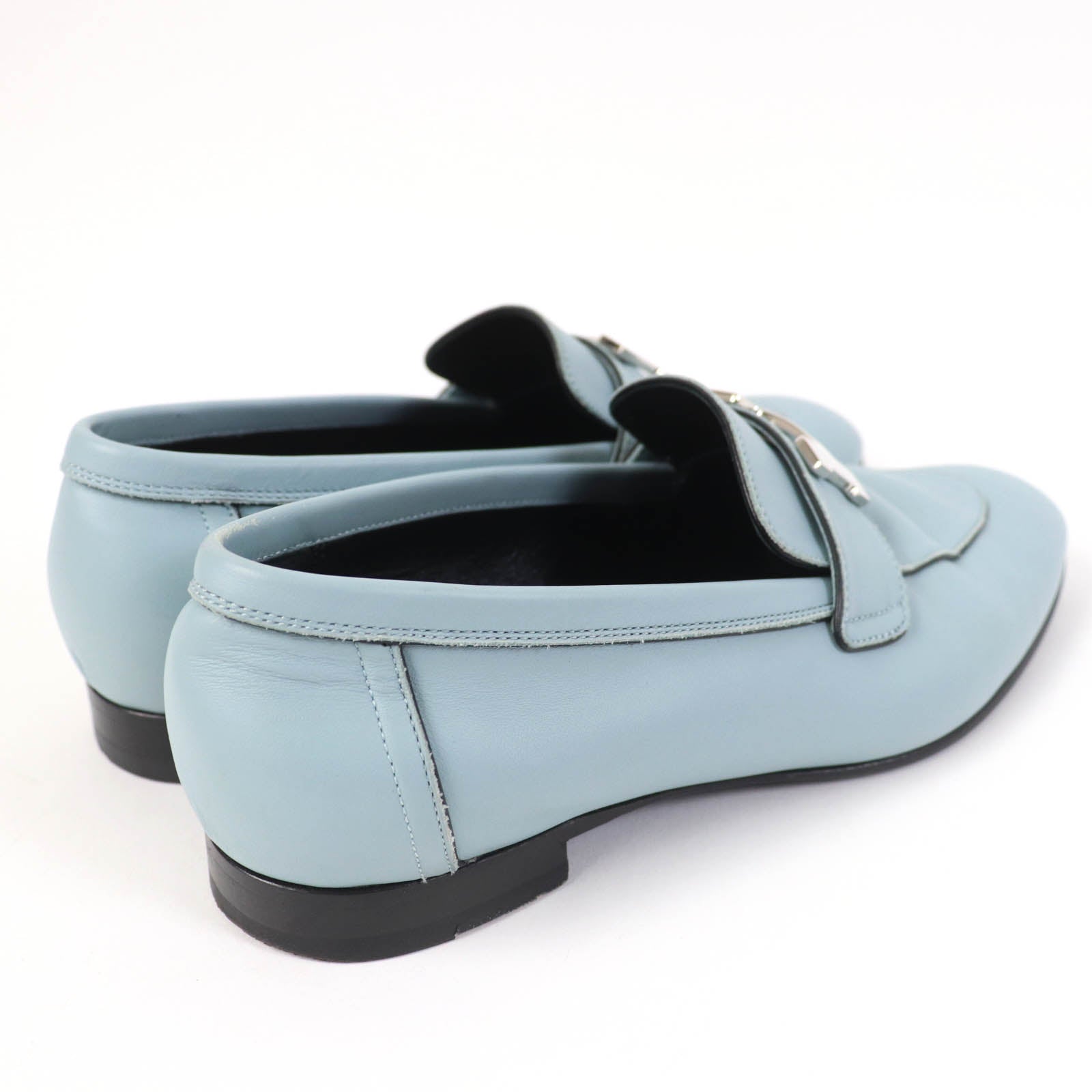 HERMES Leather Constance Loafers Light Blue