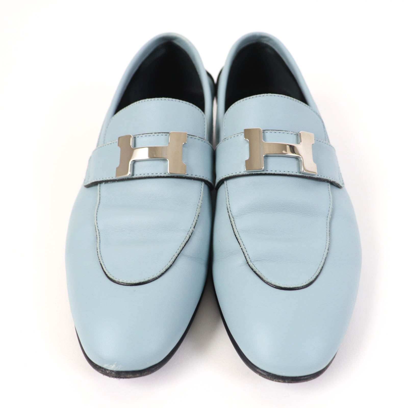 HERMES Leather Constance Loafers Light Blue