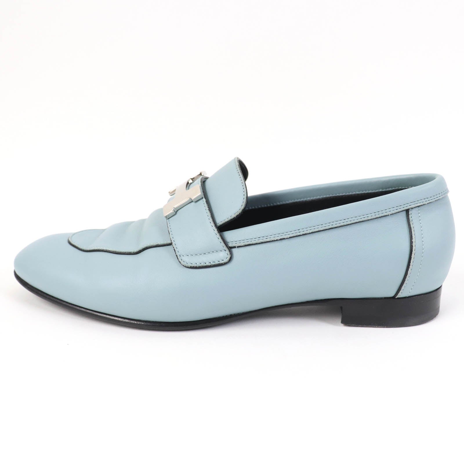 HERMES Leather Constance Loafers Light Blue