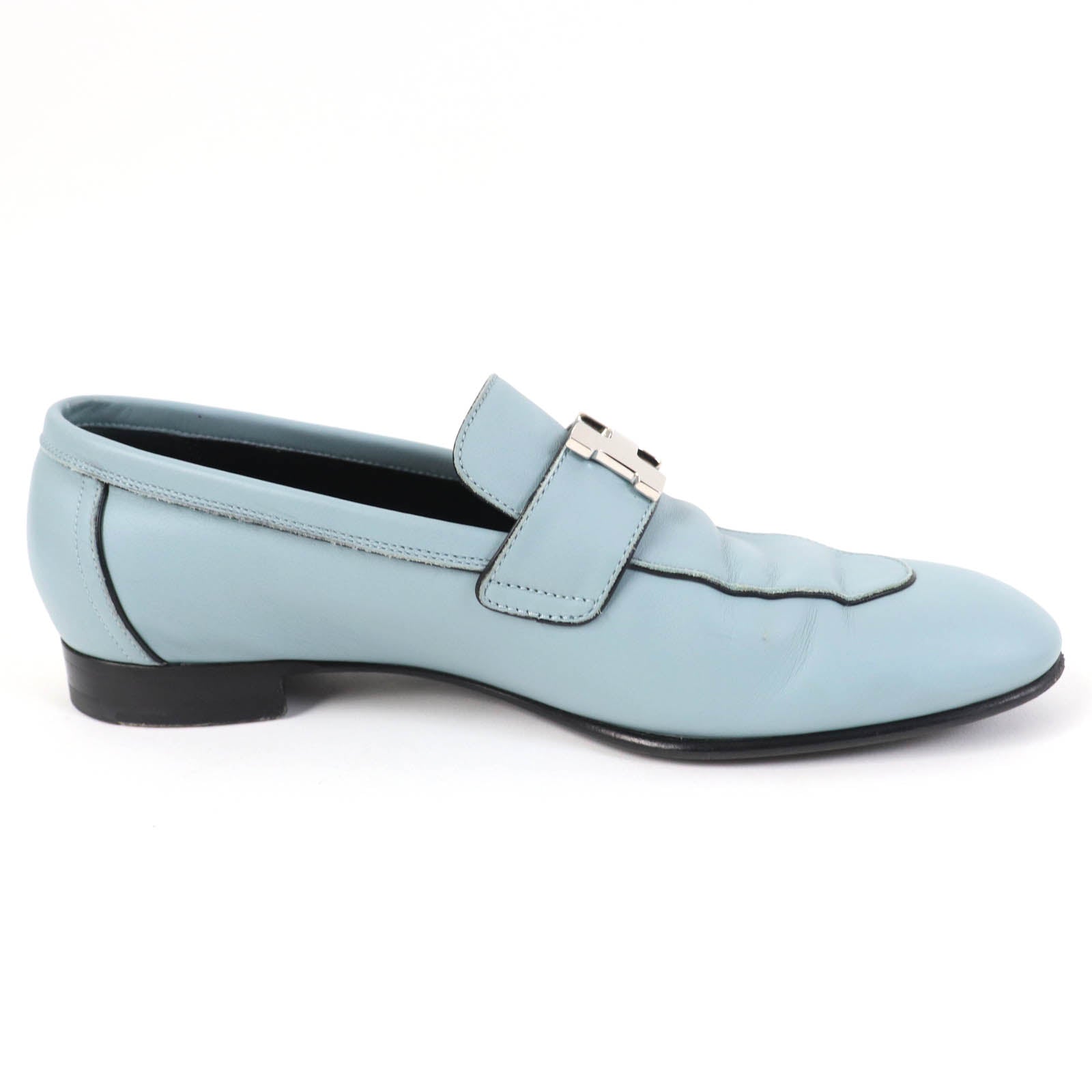 HERMES Leather Constance Loafers Light Blue