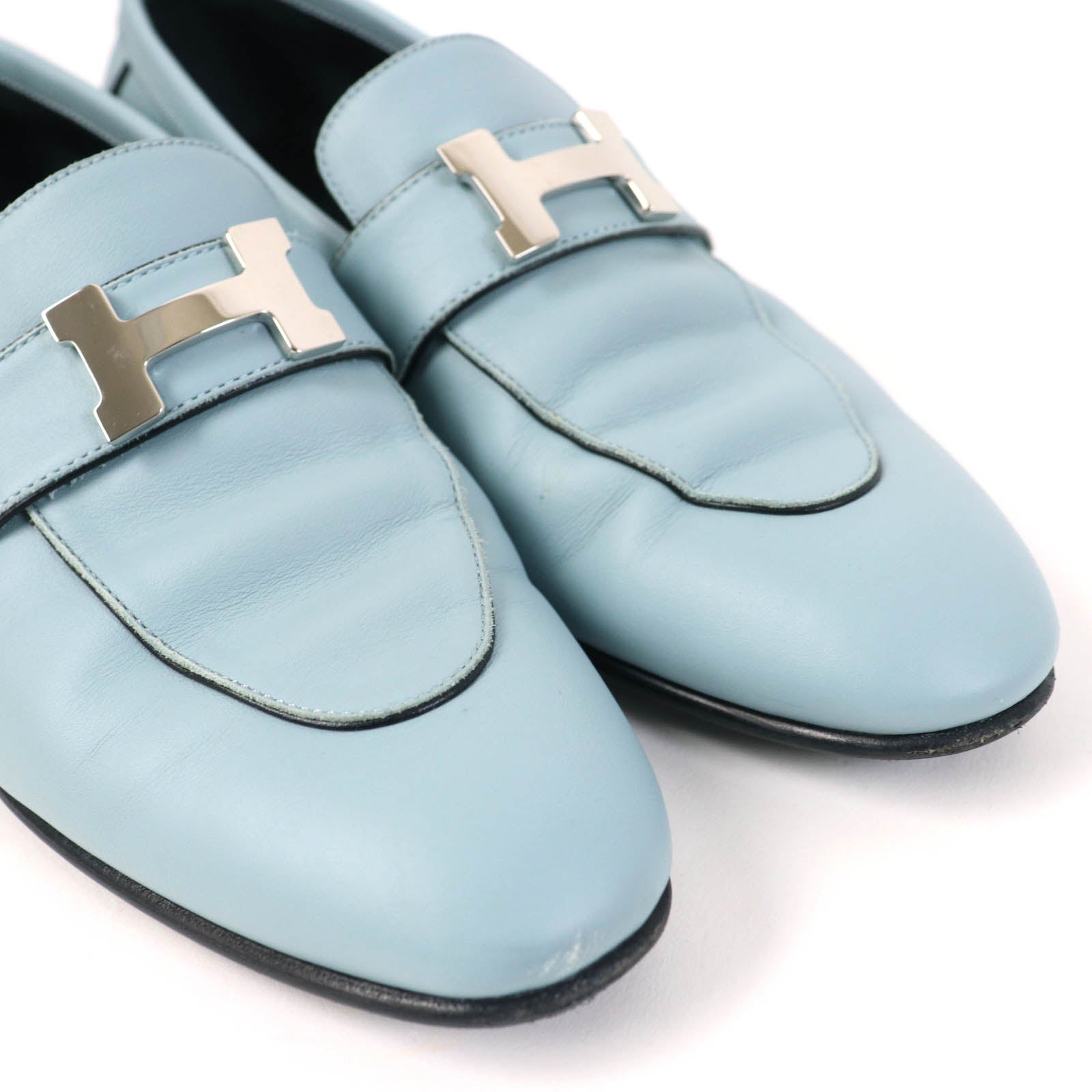 HERMES Leather Constance Loafers Light Blue