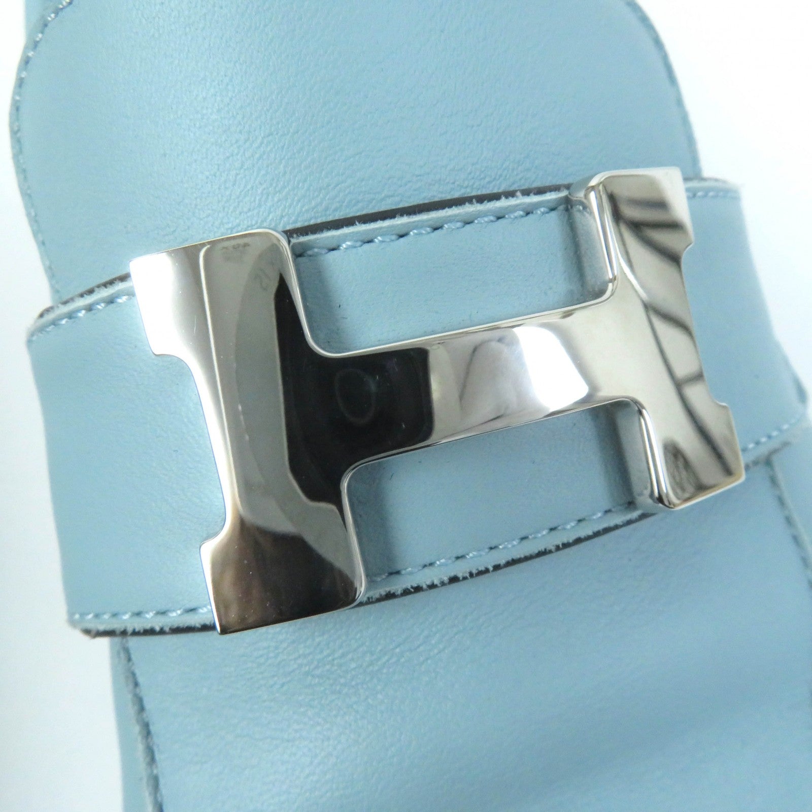 HERMES Leather Constance Loafers Light Blue