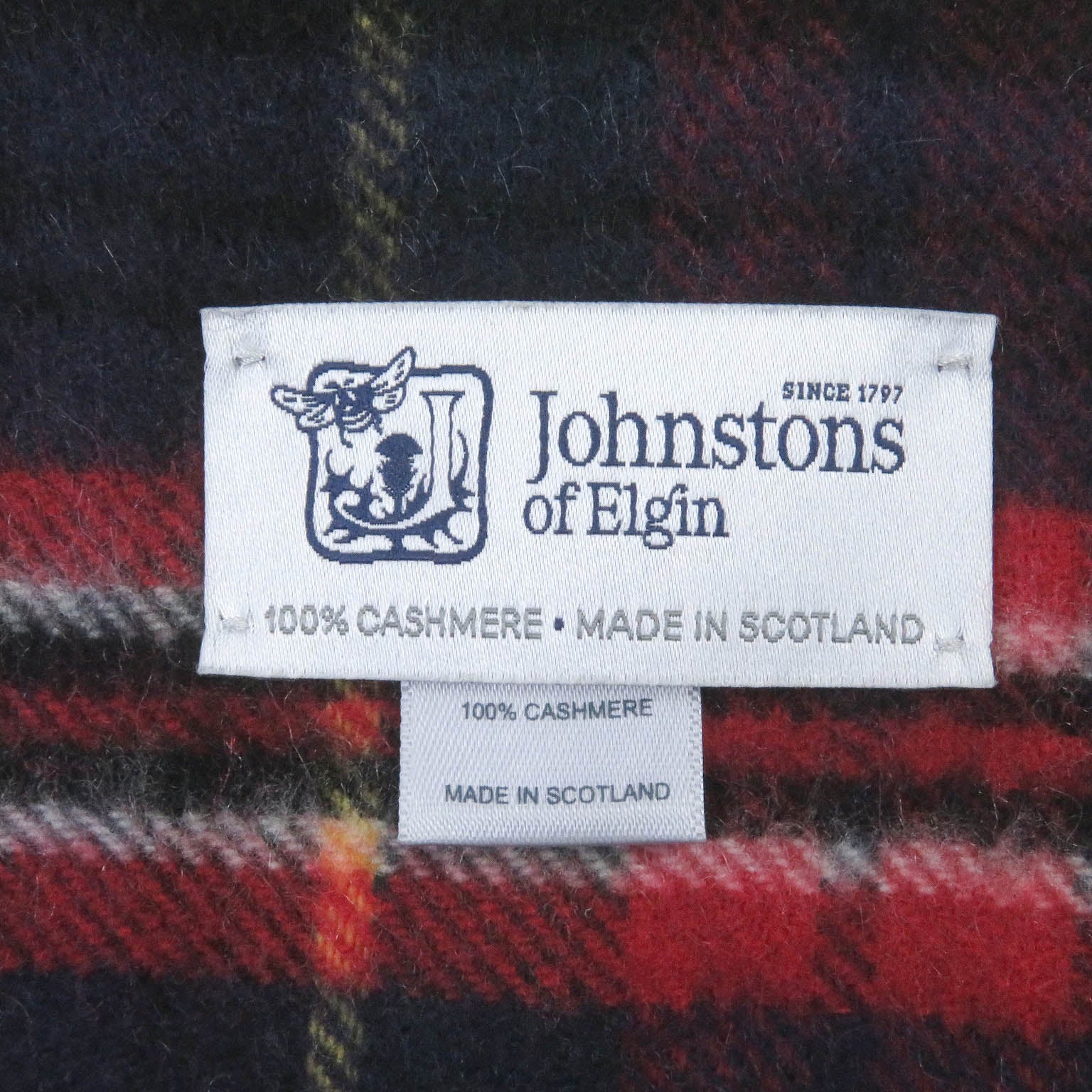 Johnstons Cashmere Tartan Fringe Scarf Red