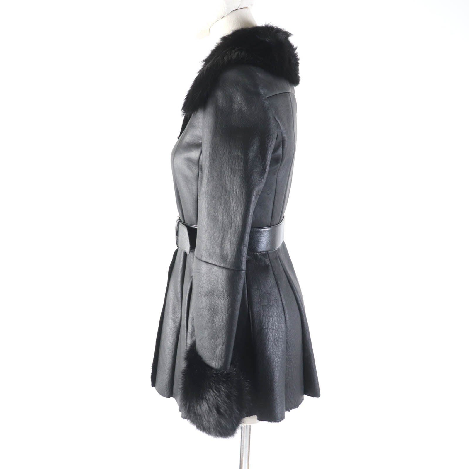 MIUMIU Mouton Ferret Fur Coat Black 36 Women