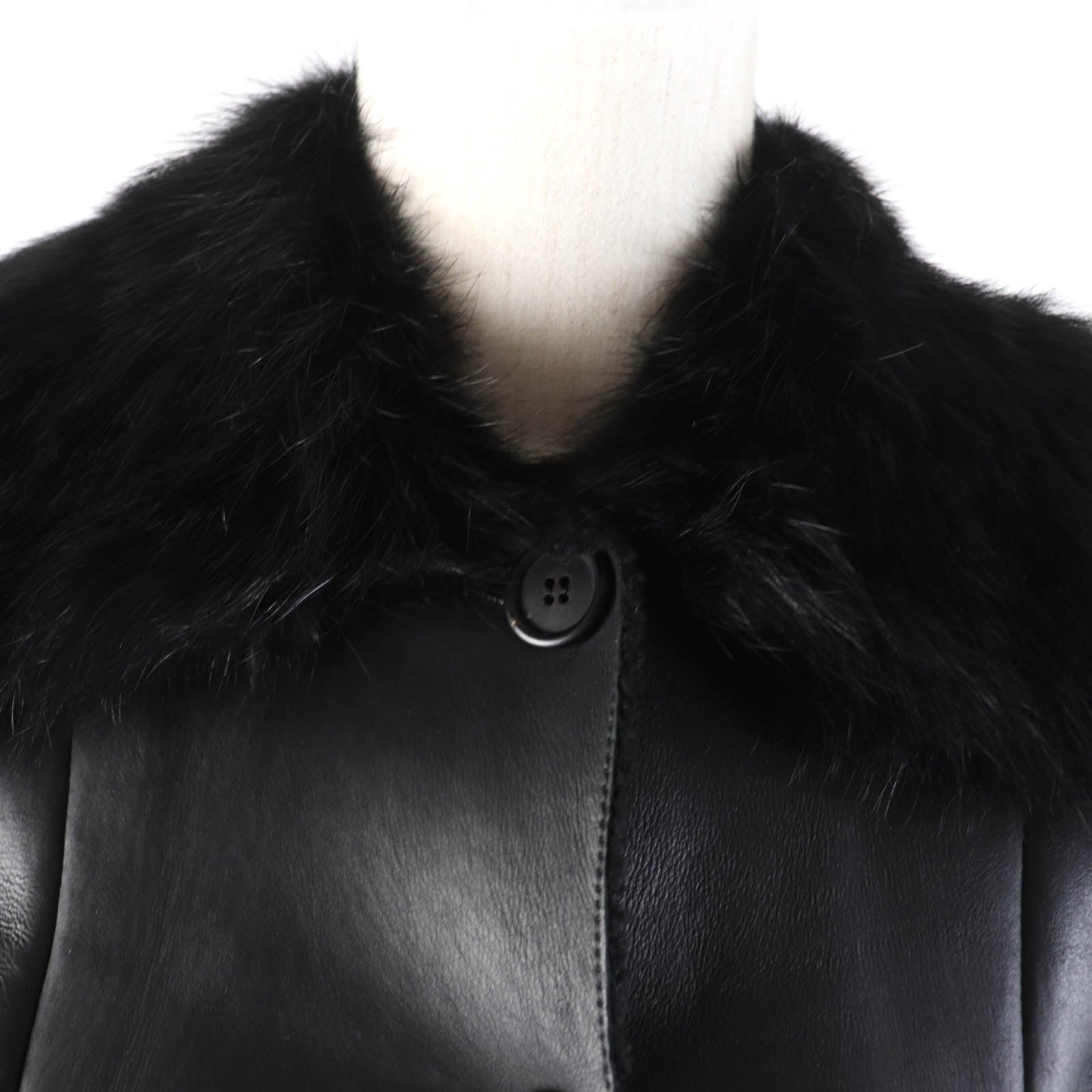 MIUMIU Mouton Ferret Fur Coat Black 36 Women