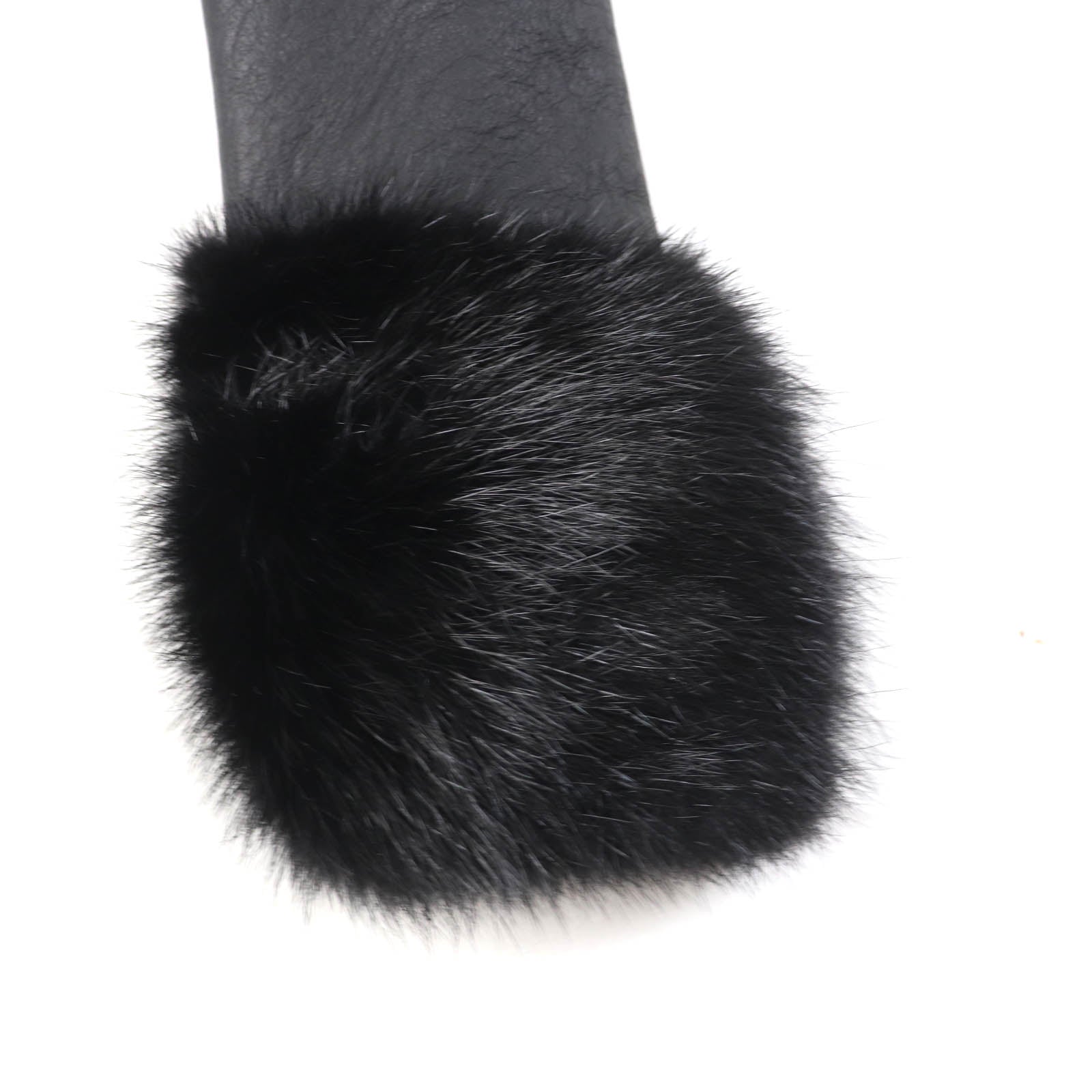 MIUMIU Mouton Ferret Fur Coat Black 36 Women