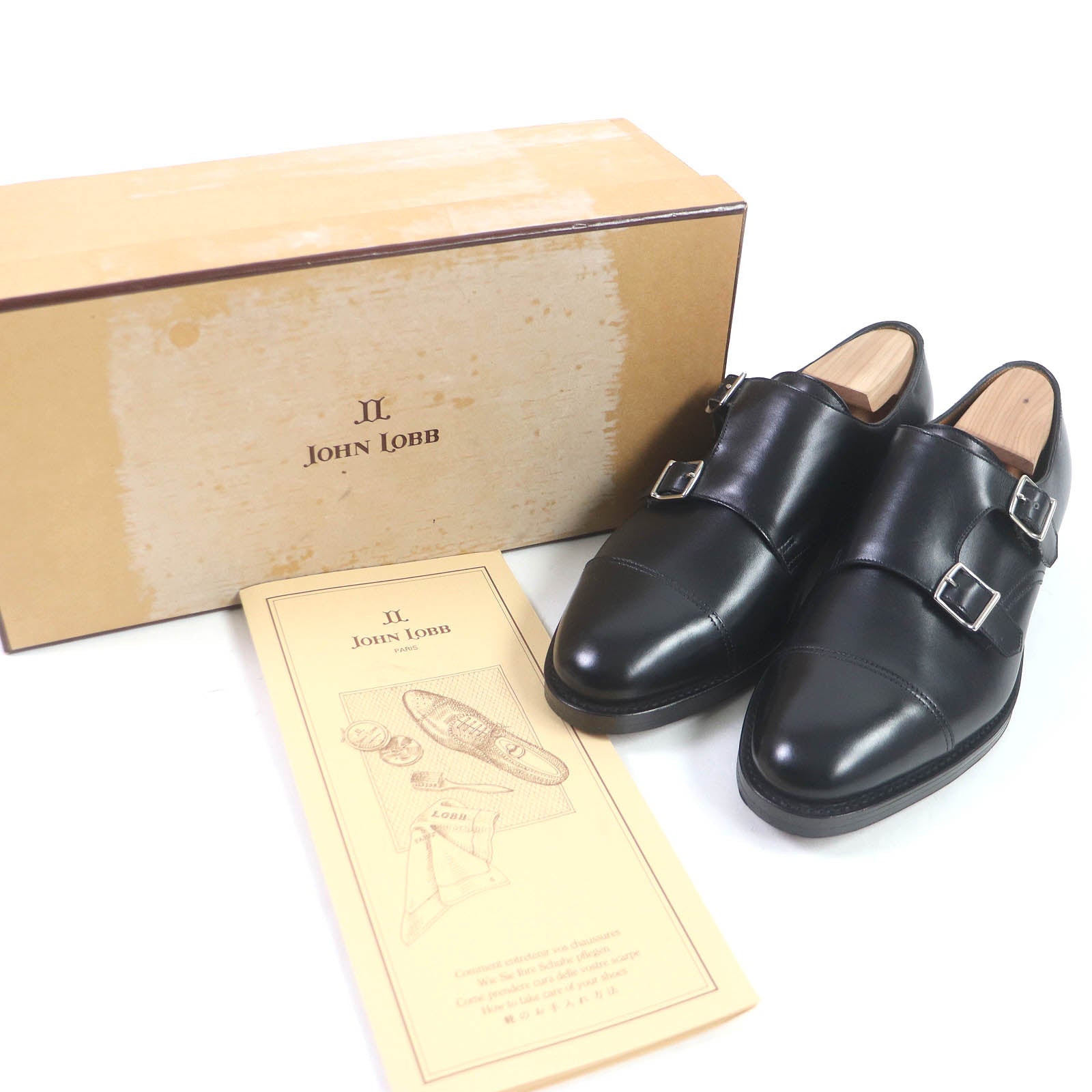 John Lobb William Black Calf Double Monk Shoes