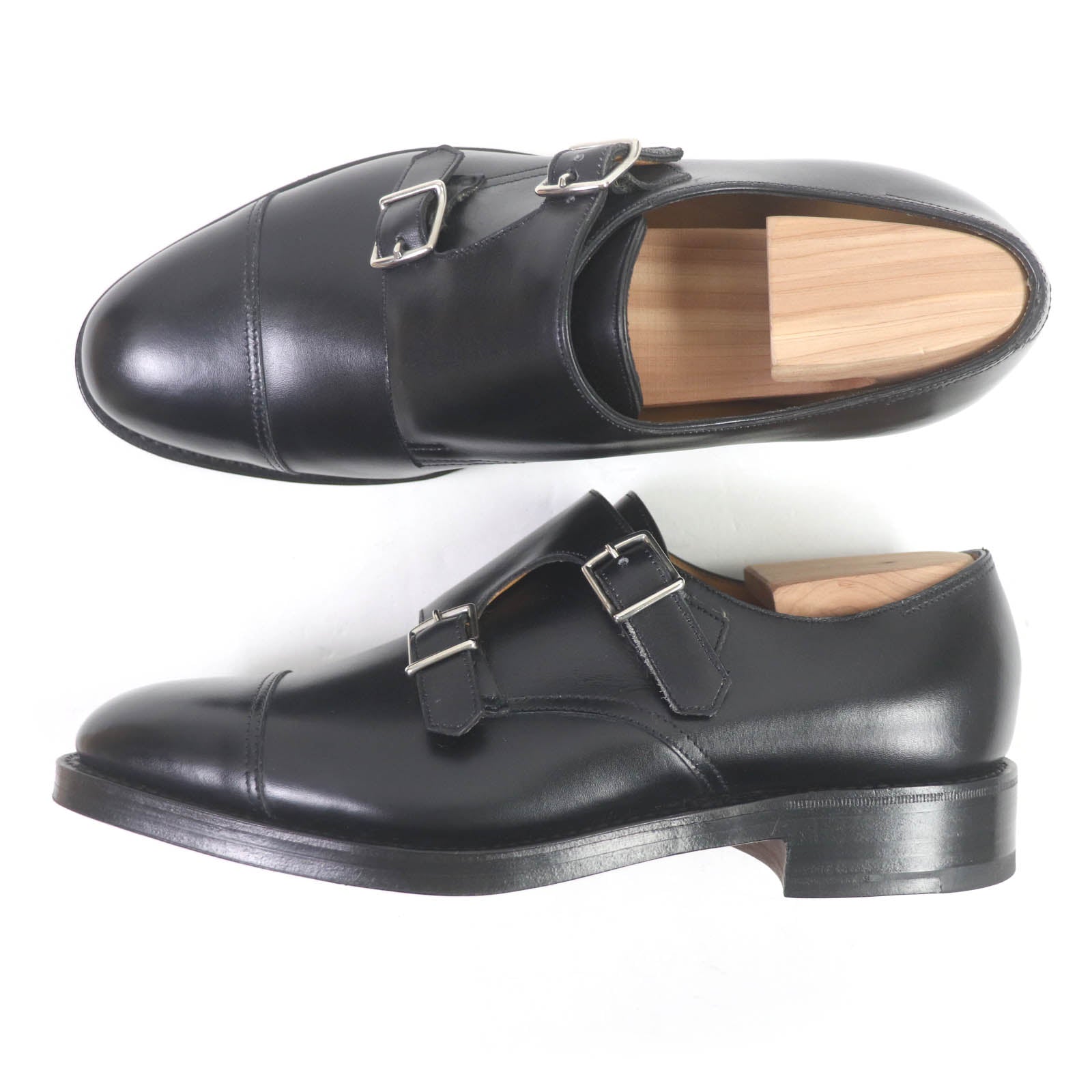 John Lobb William Black Calf Double Monk Shoes